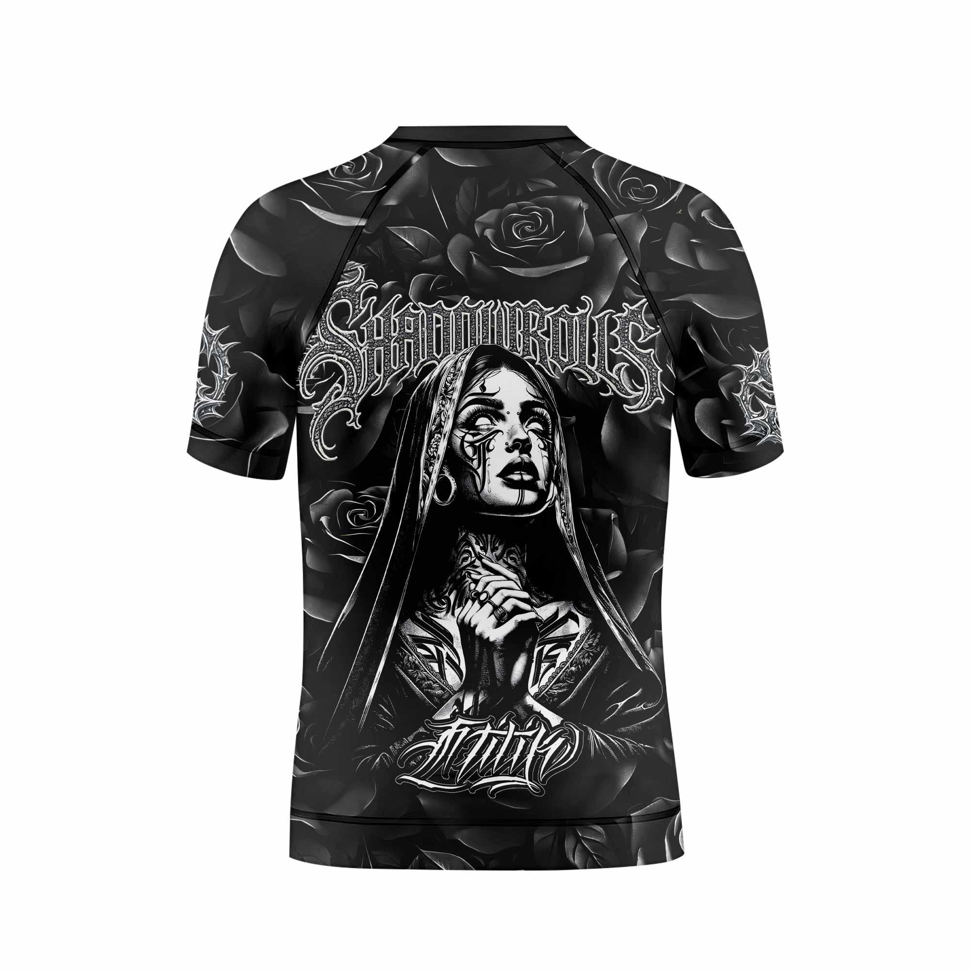 Pray for the Rave Kids Rash Guard Short Sleeve - back view mockup