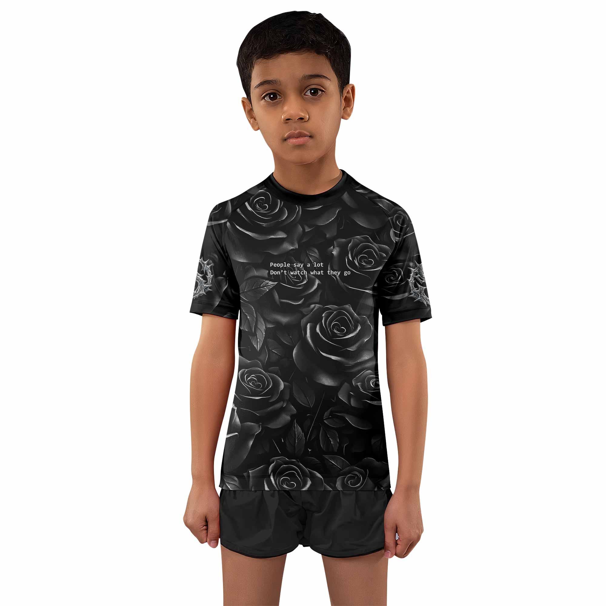 Pray for the Rave Kids Rash Guard Short Sleeve - boy's lifestyle view