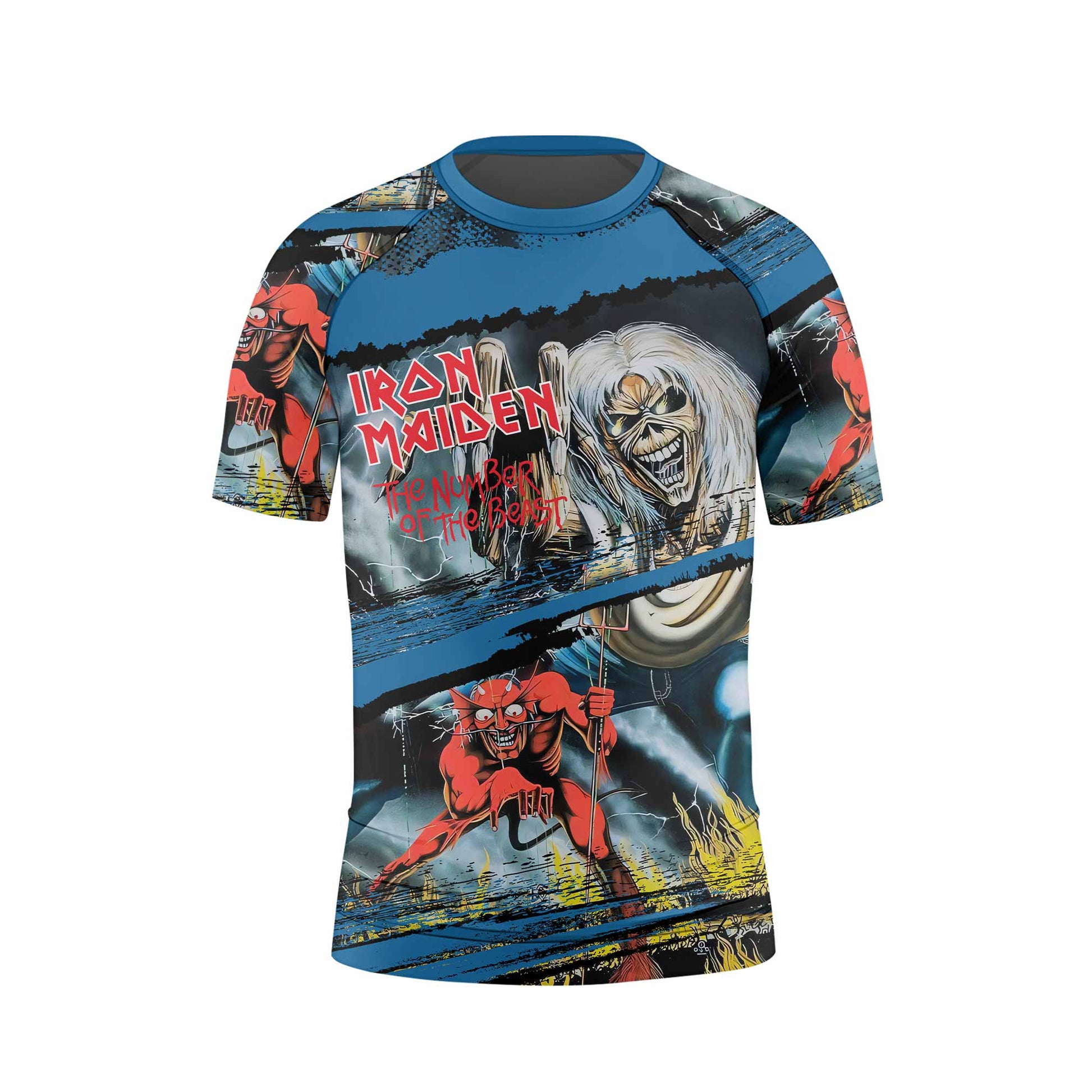 Iron Maiden The Number of the Beast Kids Rash Guard Short Sleeve - front view mockup