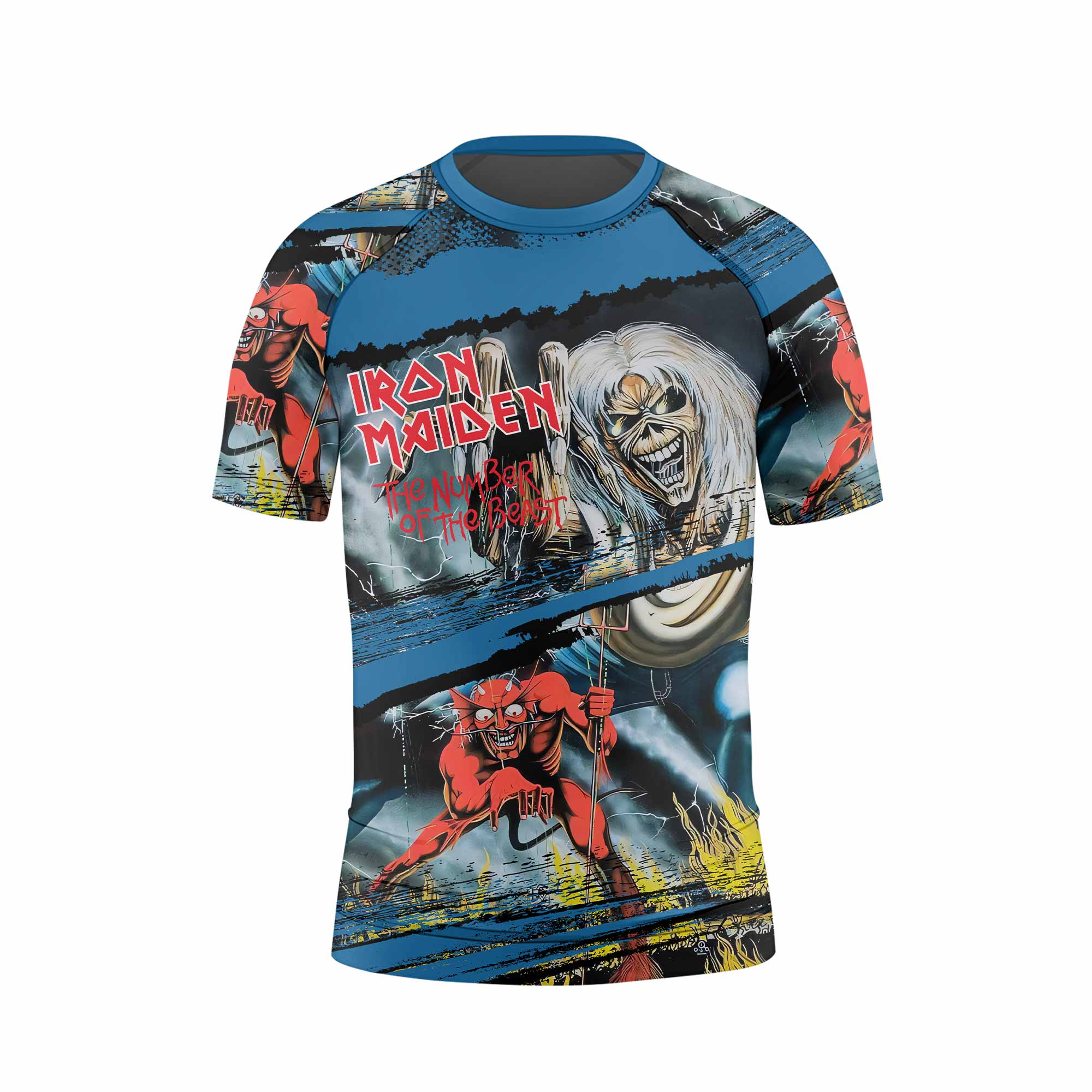Iron Maiden The Number of the Beast Kids Rash Guard Short Sleeve - front view mockup
