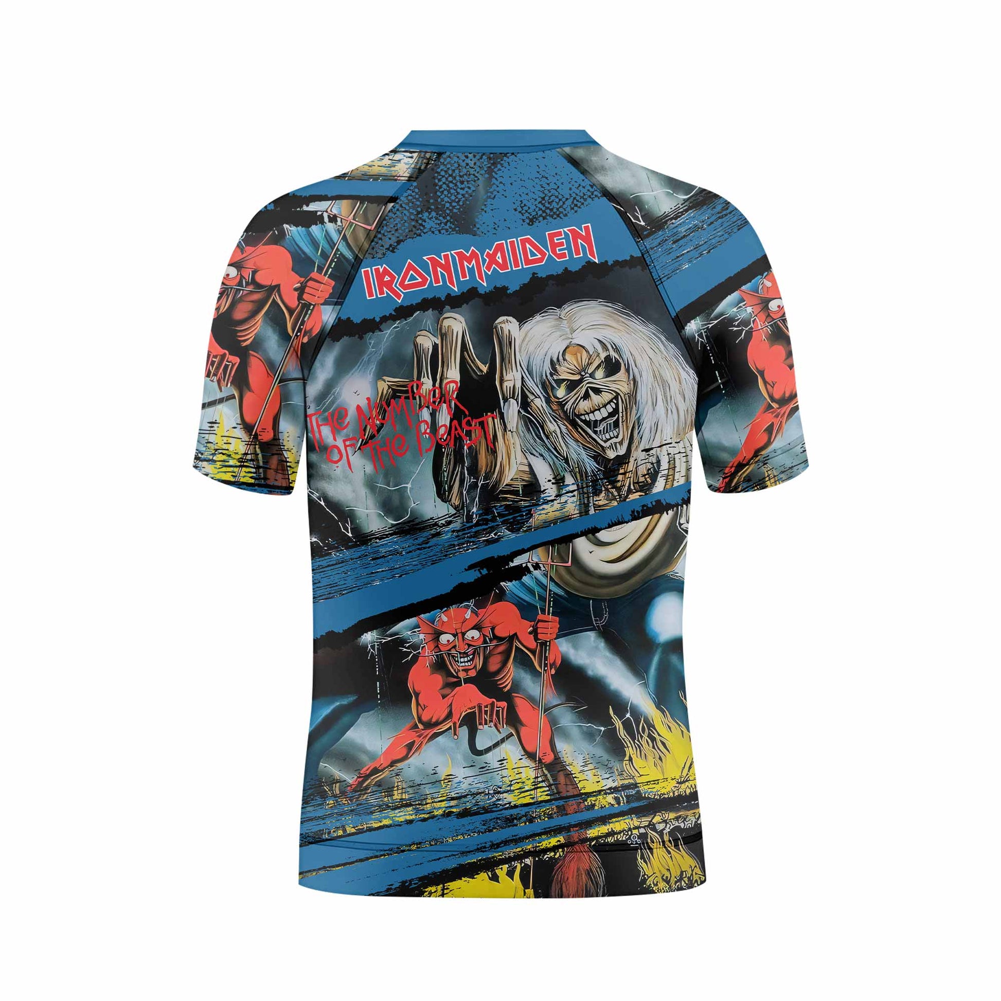 Iron Maiden The Number of the Beast Kids Rash Guard Short Sleeve - back view mockup