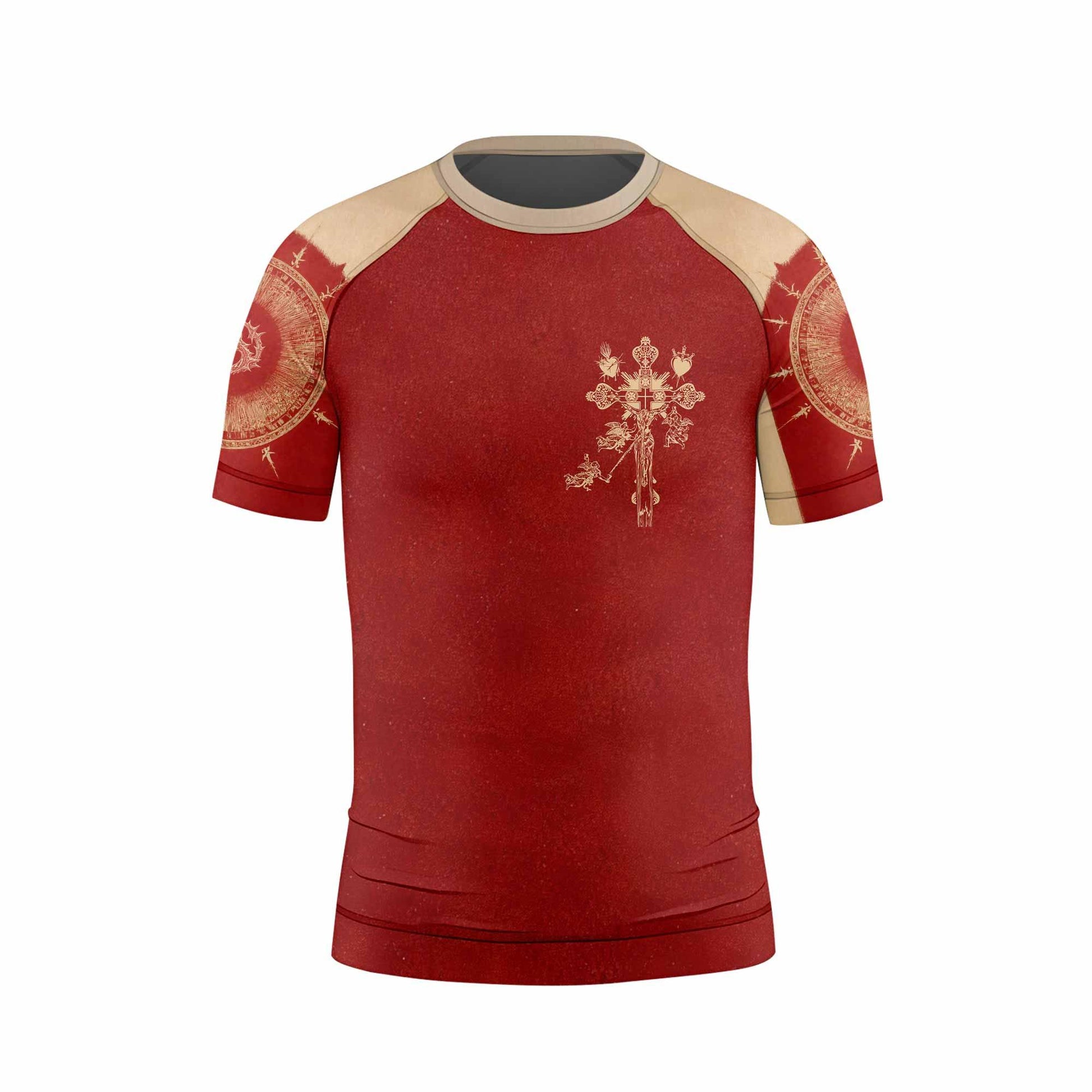 Mother of Sorrows Kids Rash Guard Short Sleeve - front view mockup