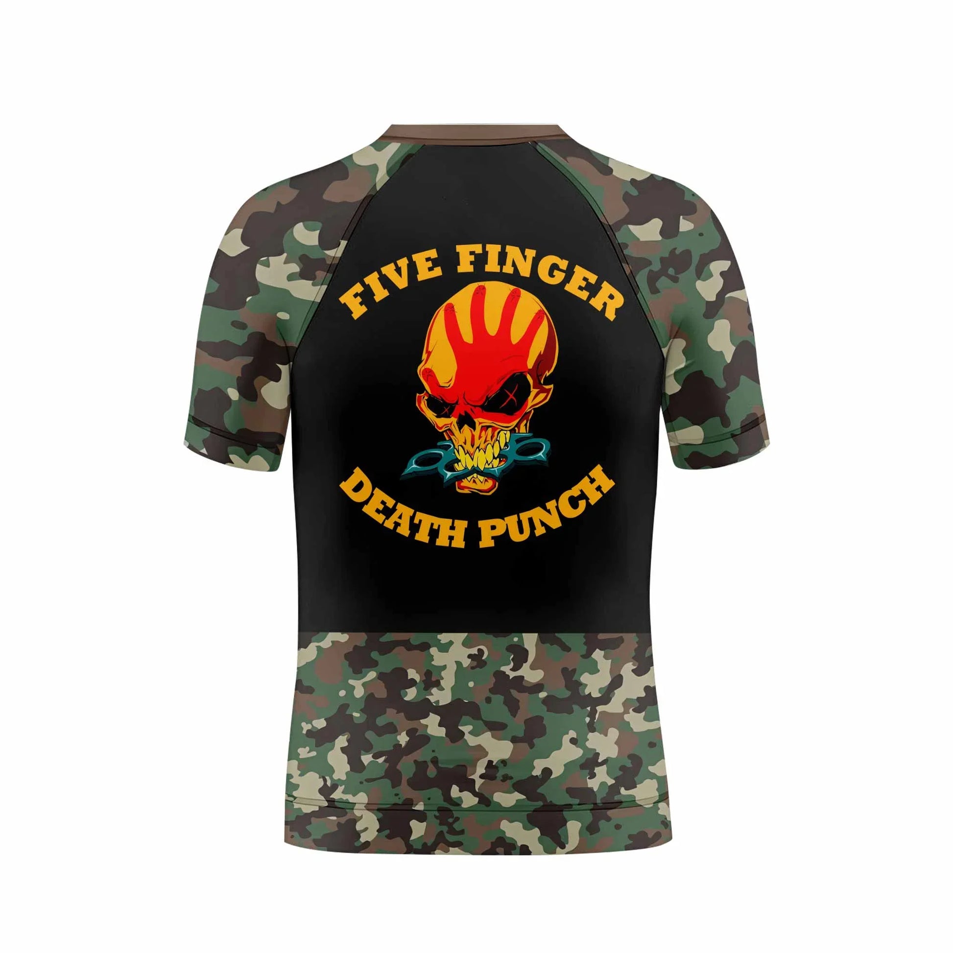 Five Finger Death Punch Camo Kids Rash Guard Short Sleeve - boy's lifestyle view