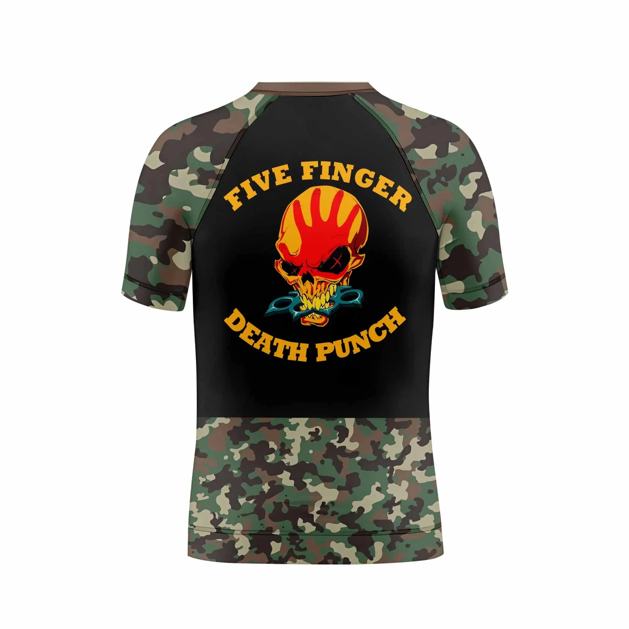 Five Finger Death Punch Camo Kids Rash Guard Short Sleeve - boy's lifestyle view