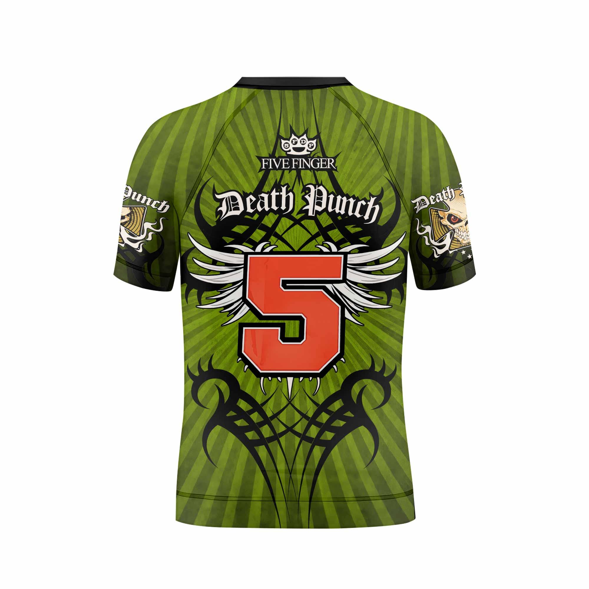 Five Finger Death Punch Green V Kids Rash Guard Short Sleeve - boy's lifestyle view