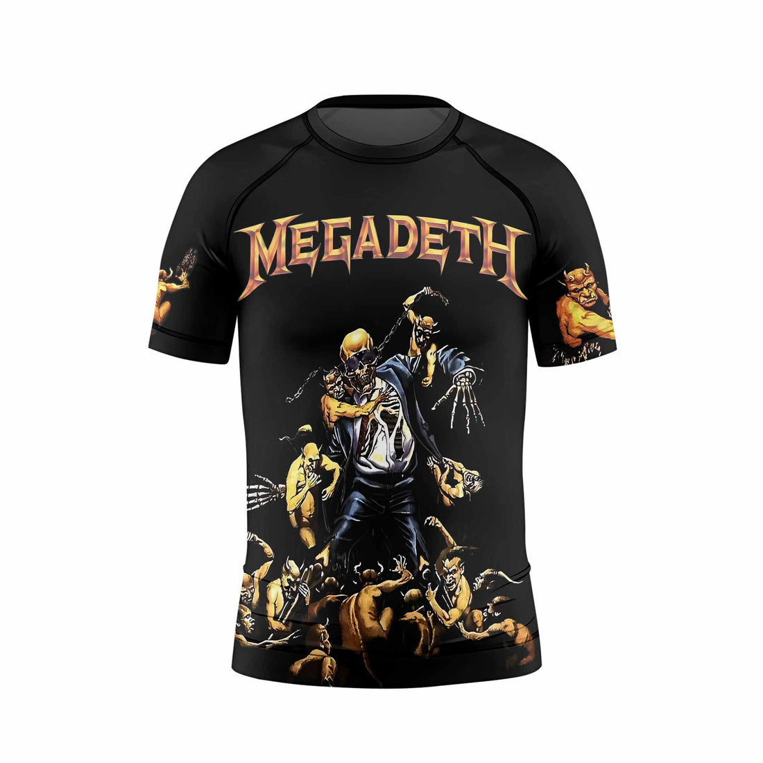 Megadeth Holy Wars 991 Wild Oats Kids Rash Guard Short Sleeve - front and back view