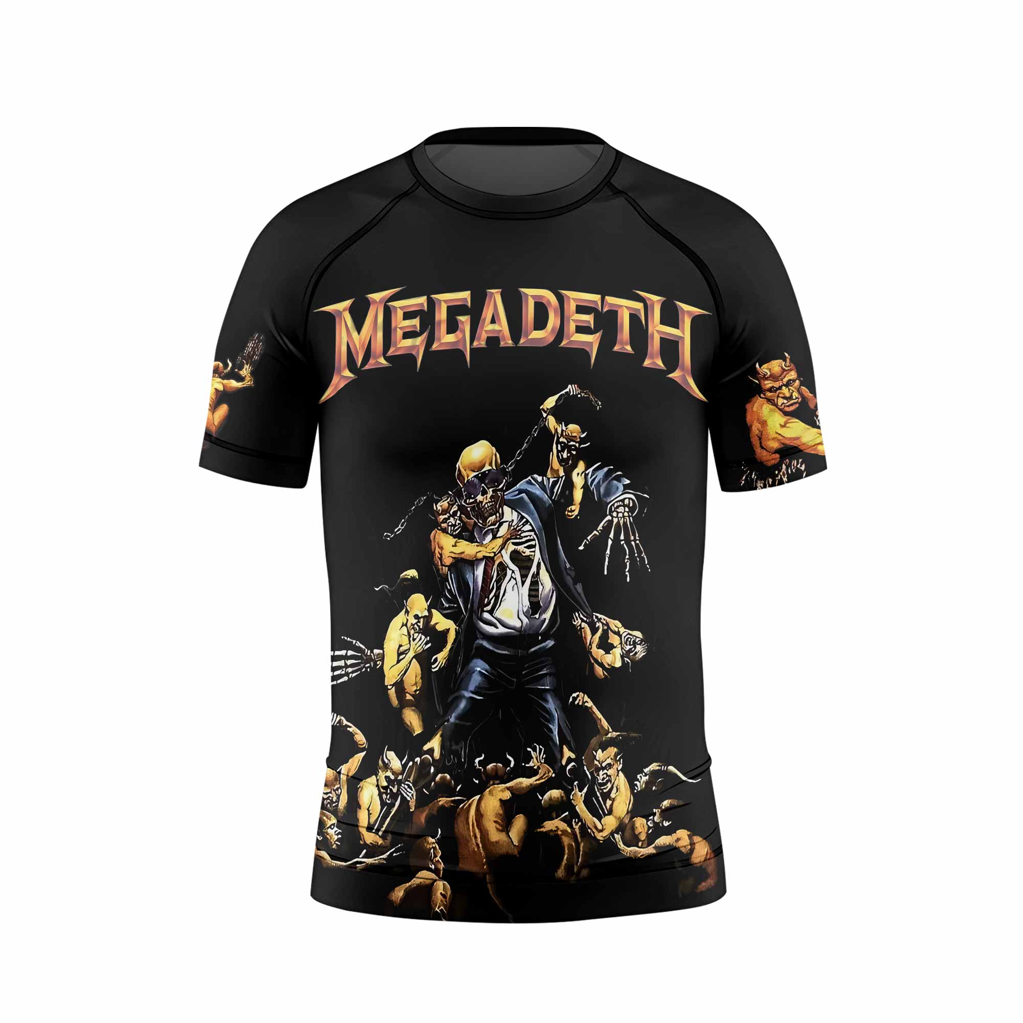 Megadeth Holy Wars 991 Wild Oats Kids Rash Guard Short Sleeve - front view mockup