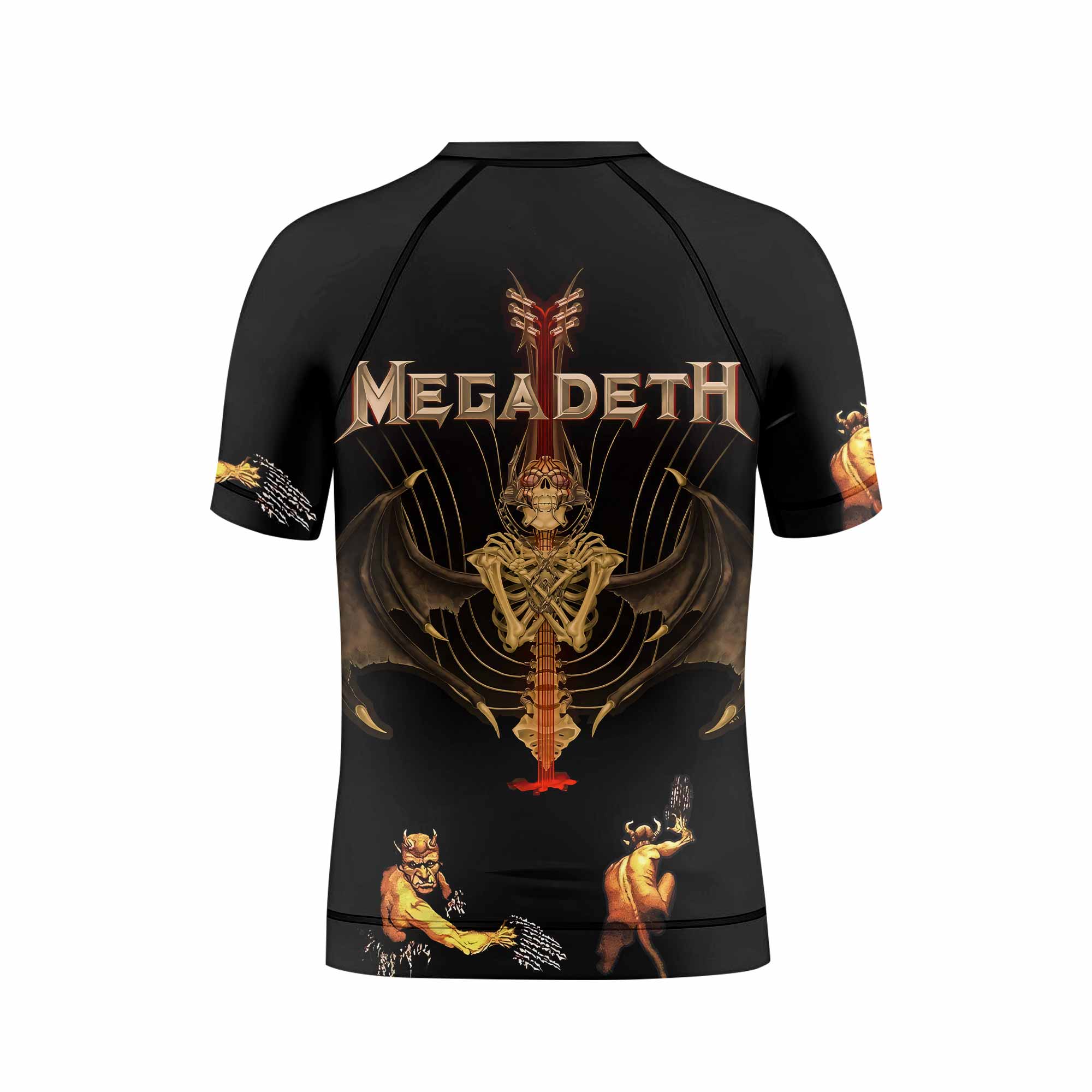 Megadeth Holy Wars 991 Wild Oats Kids Rash Guard Short Sleeve - back view mockup