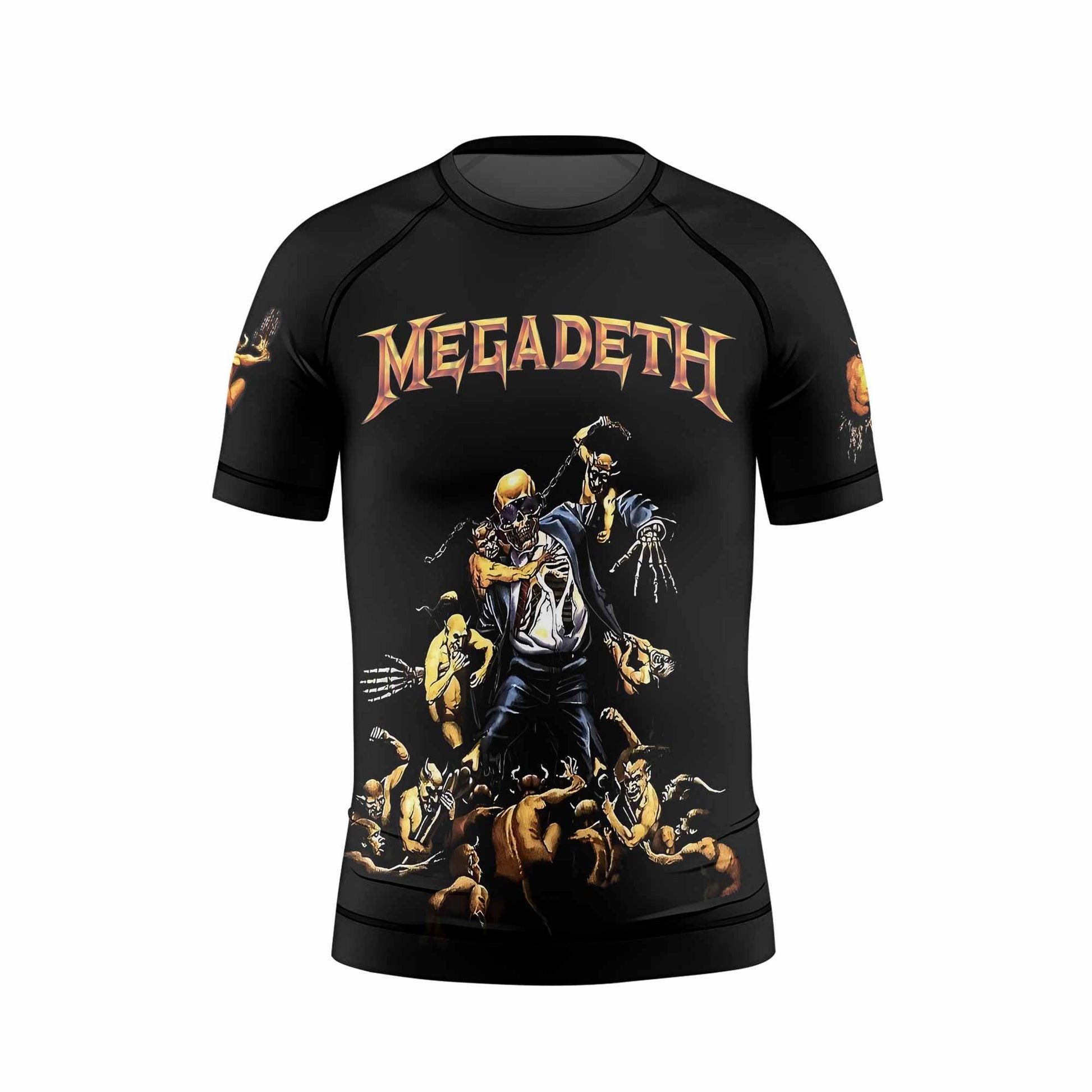 Megadeth Holy Wars 991 Wild Oats Kids Rash Guard Short Sleeve - back view mockup