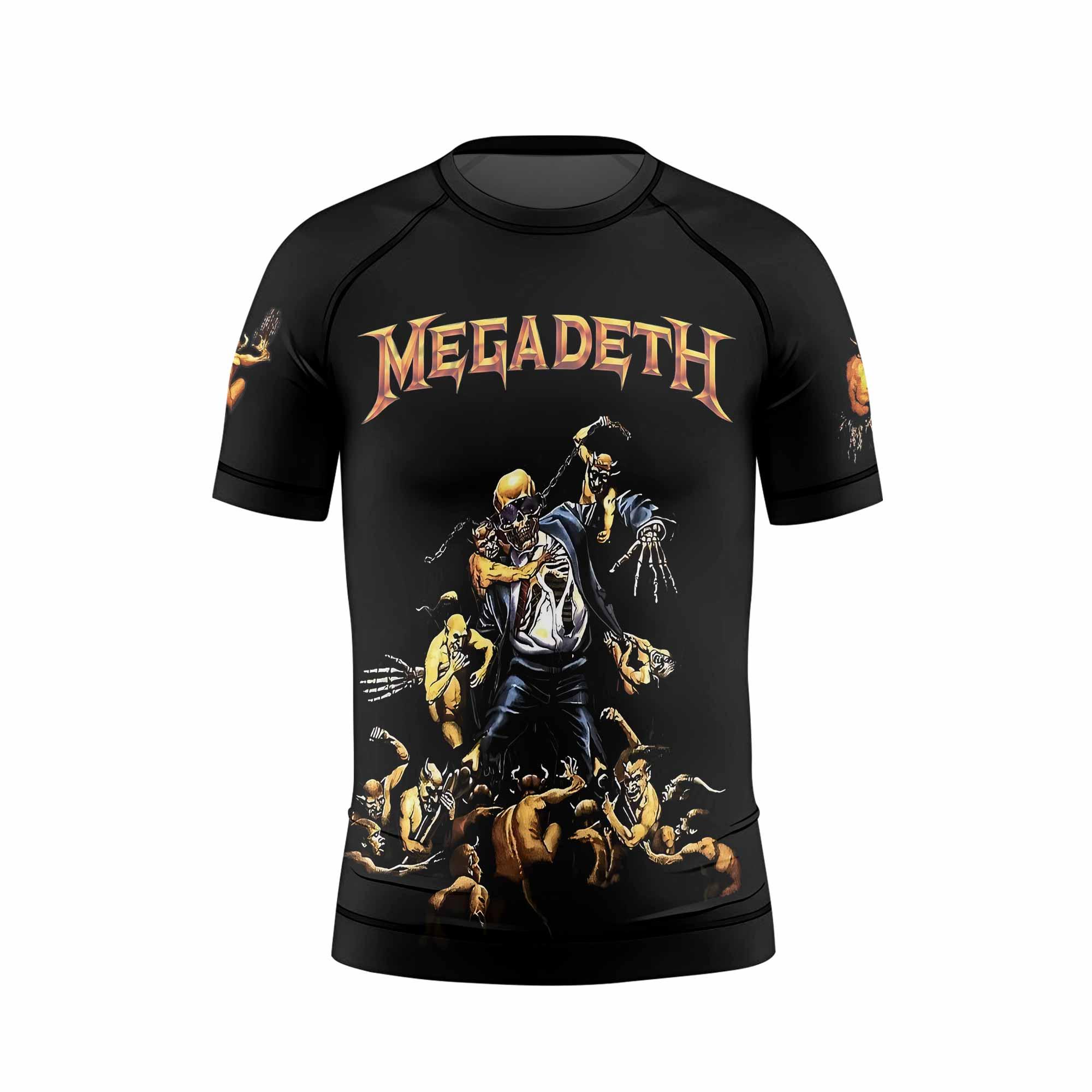 Megadeth Holy Wars 991 Wild Oats Kids Rash Guard Short Sleeve - back view mockup