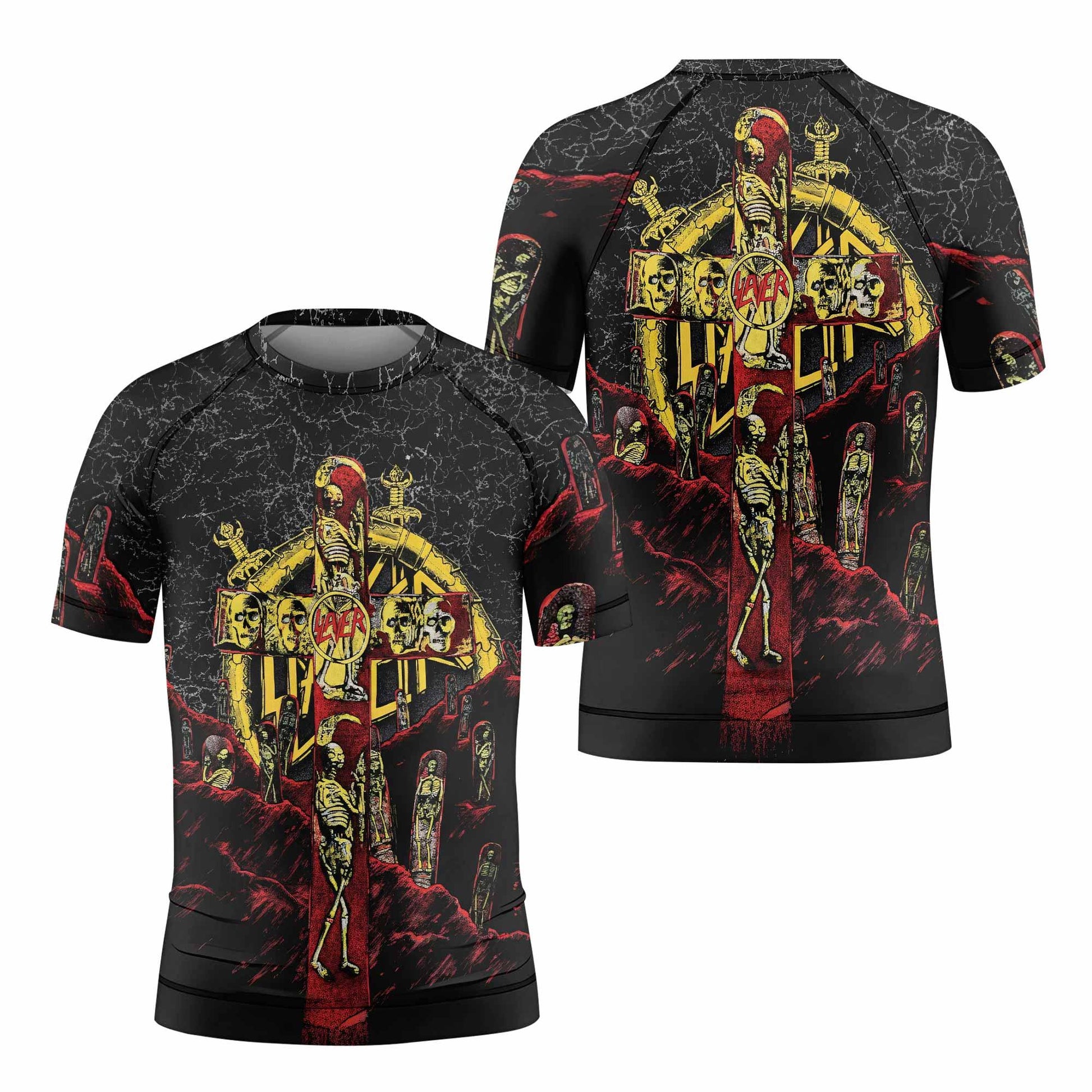 Vintage 1991 Slayer Kids Rash Guard Short Sleeve - front and back view