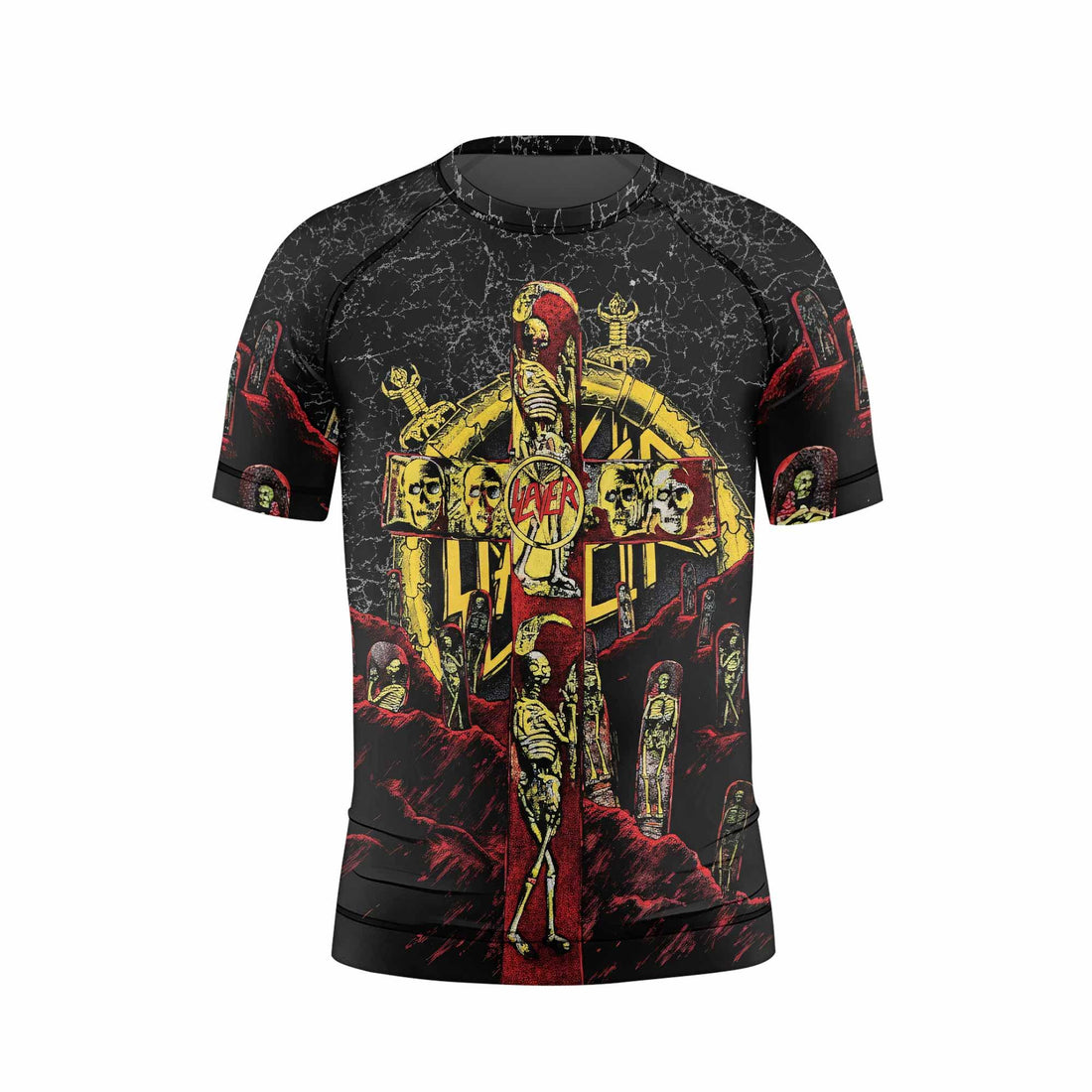 Vintage 1991 Slayer Kids Rash Guard Short Sleeve - front and back view