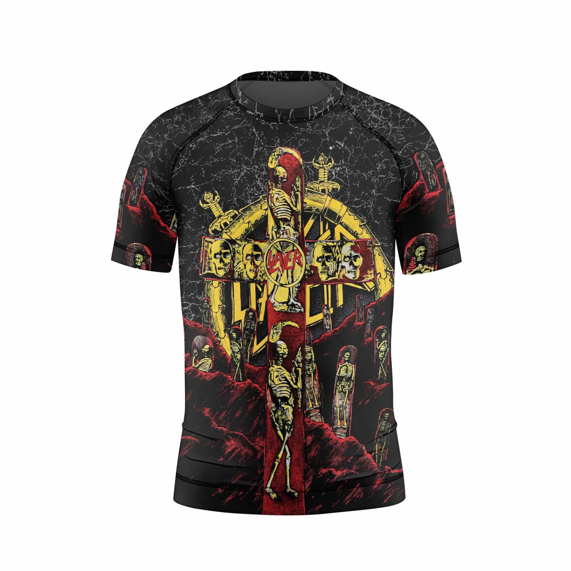 Vintage 1991 Slayer Kids Rash Guard Short Sleeve - front view mockup