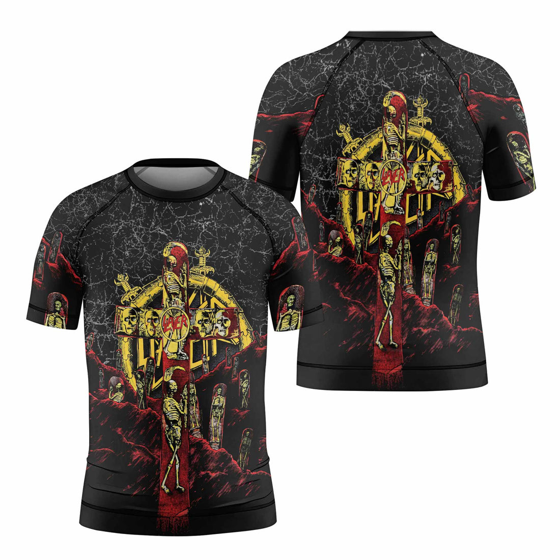 Vintage 1991 Slayer Kids Rash Guard Short Sleeve - front and back view