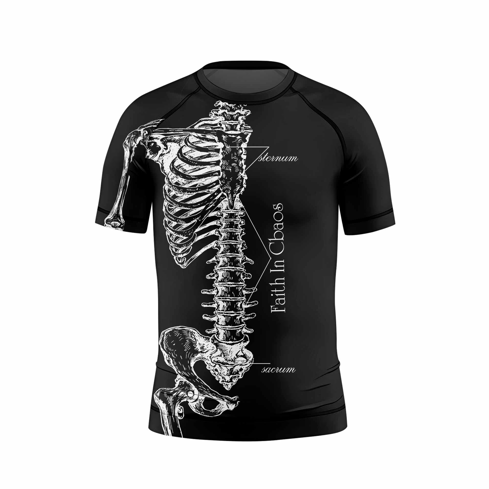 Faith In Chaos Skeleton Kids Rash Guard Short Sleeve - back view mockup