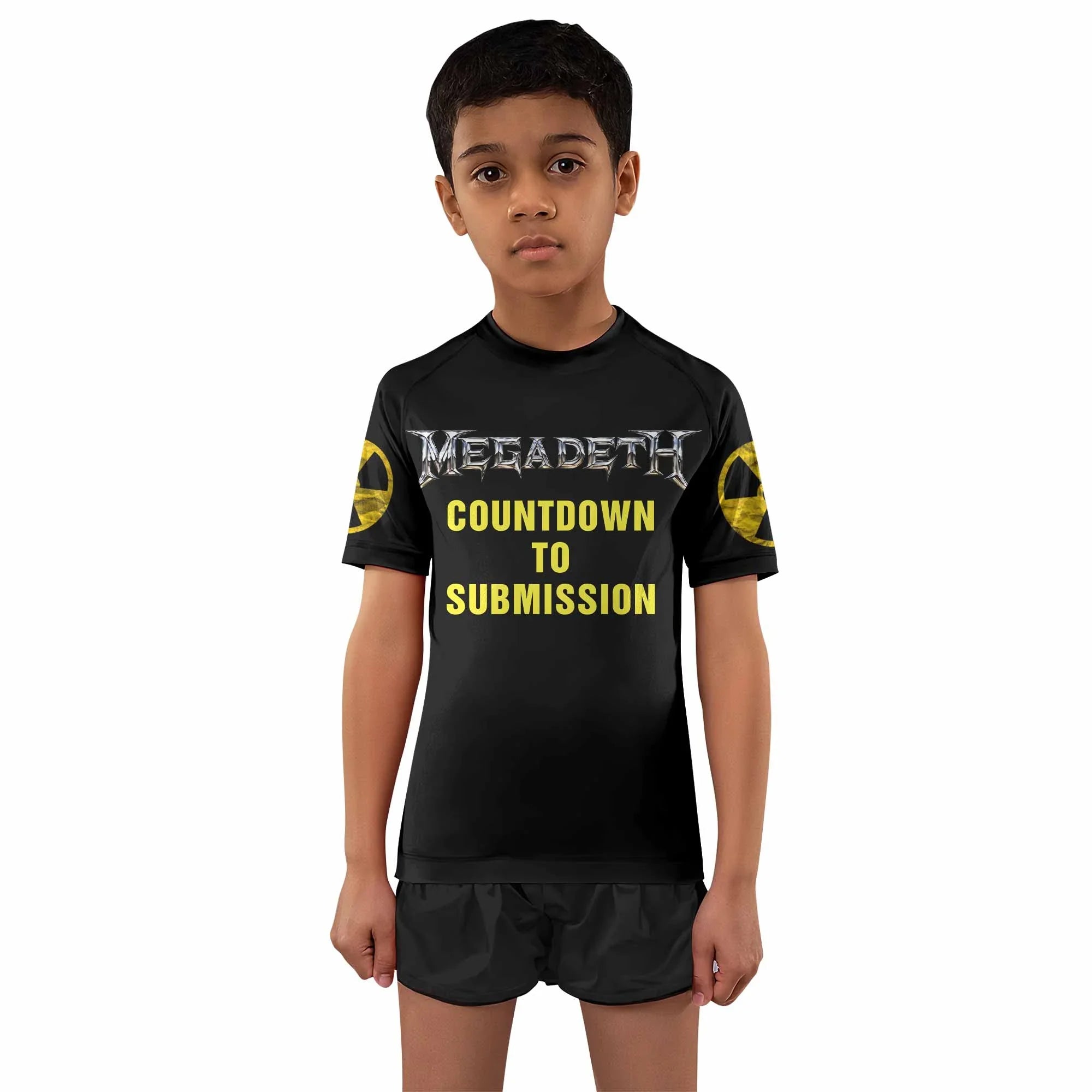 Megadeth Countdown to Submission Kids Rash Guard Short Sleeve - boy's lifestyle view