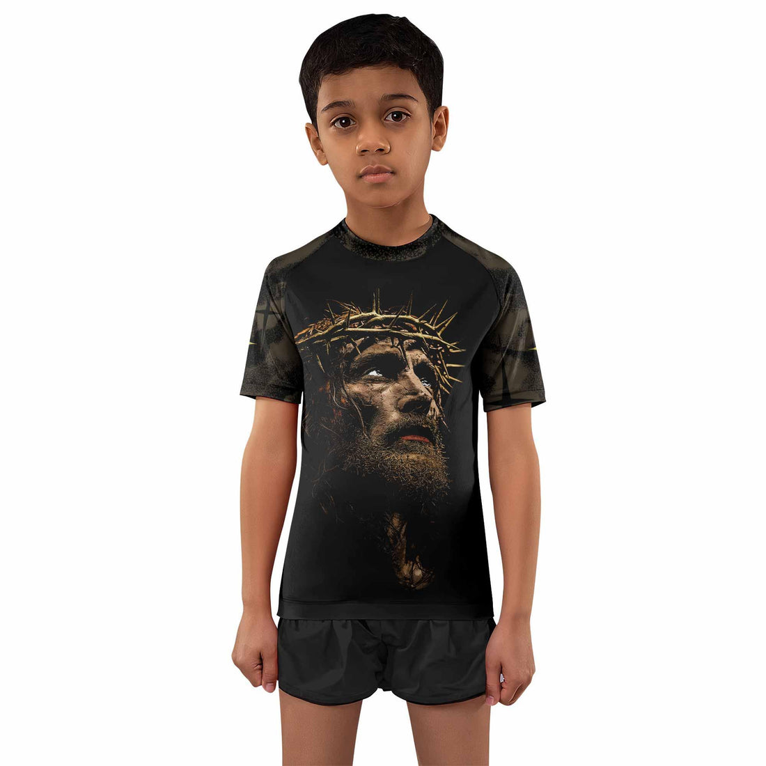Live for Him Kids Rash Guard Short Sleeve - front and back view