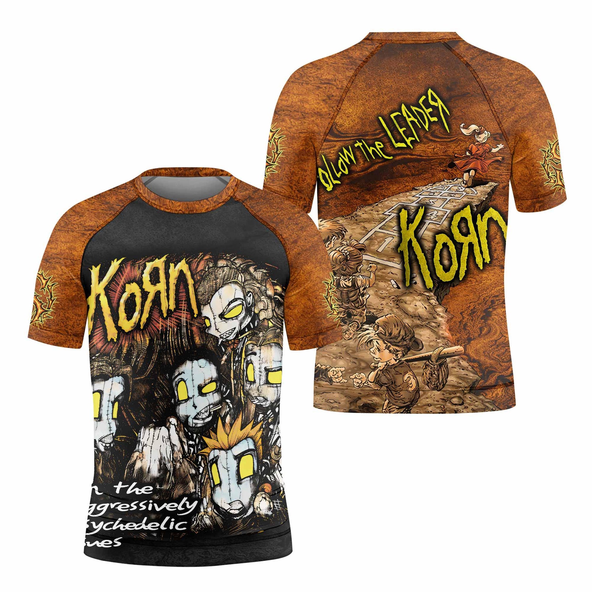 Follow the Leader Korn Kids Rash Guard Short Sleeve - front and back view