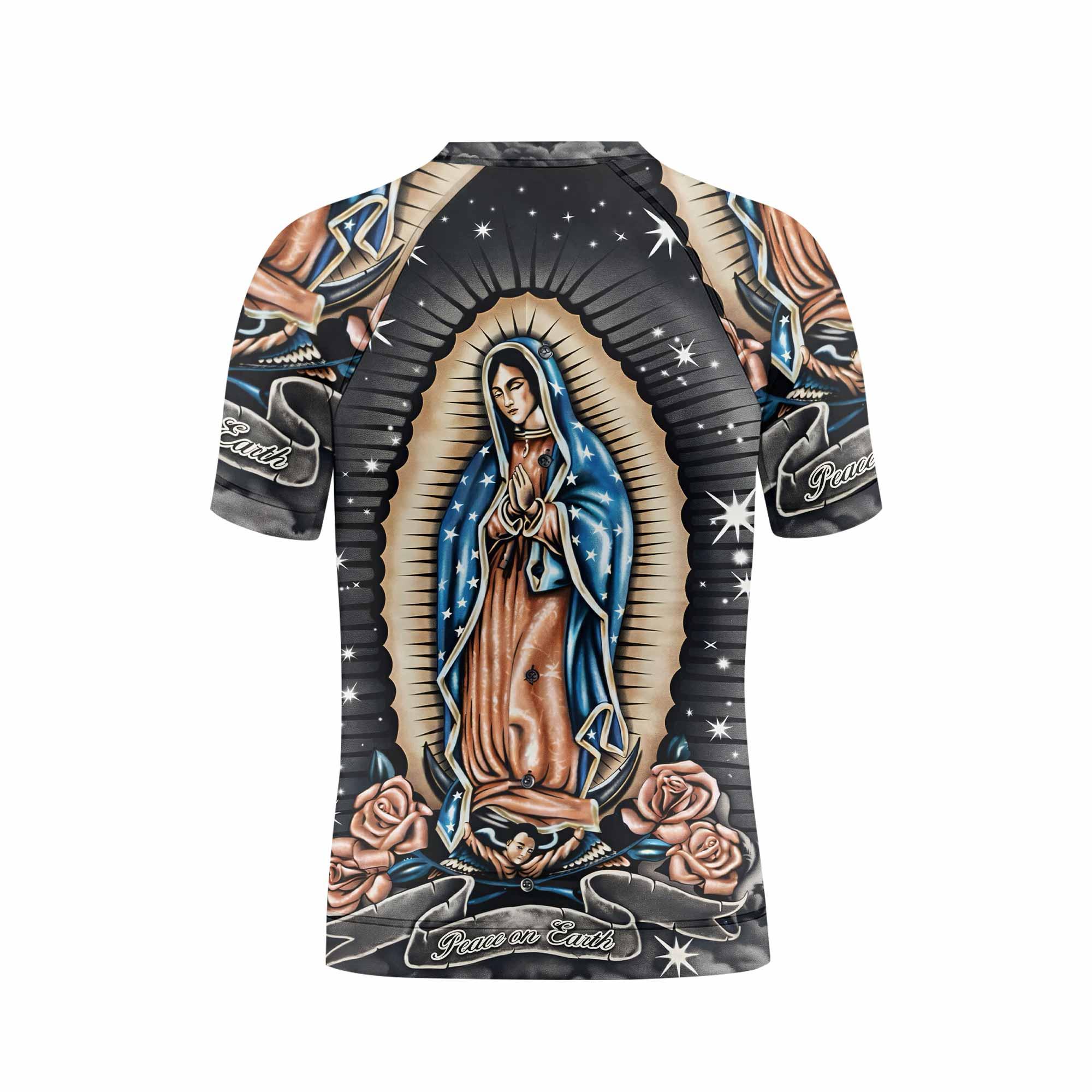 Peace on Earth Kids Rash Guard Short Sleeve - back view mockup