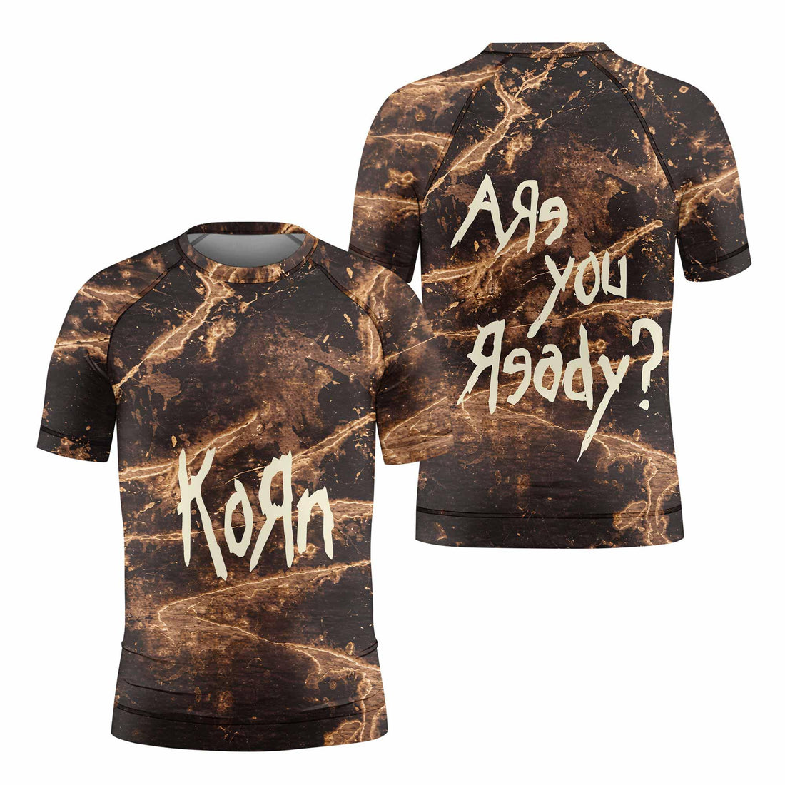 Are You Ready Korn Kids Rash Guard Short Sleeve - front and back view