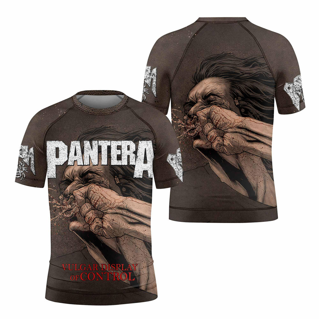 Pantera Vulgar Display Of Control Kids Rash Guard Short Sleeve - front and back view