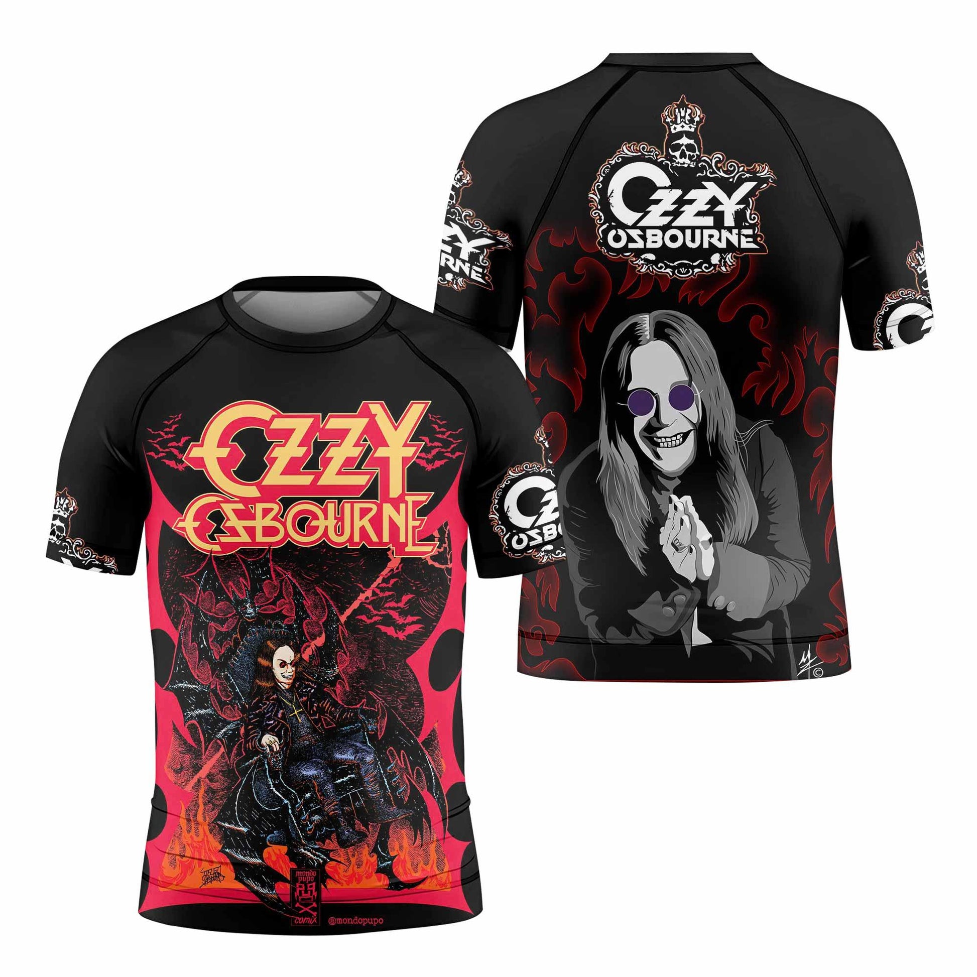 Ozzy Osbourne Kids Rash Guard Short Sleeve - front and back view
