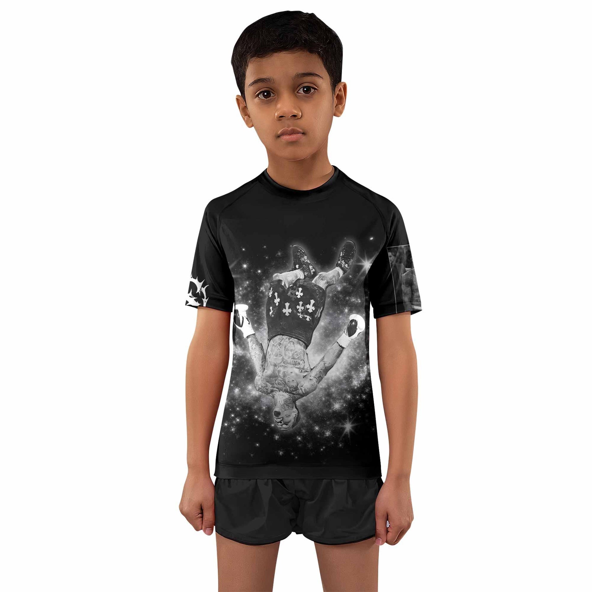 Gervonta Tank Davis Flip Kids Rash Guard Short Sleeve - boy's lifestyle view