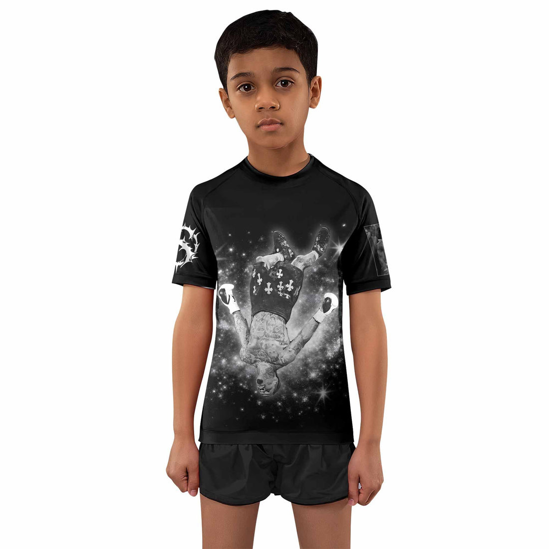 Gervonta Tank Davis Flip Kids Rash Guard Short Sleeve - front and back view
