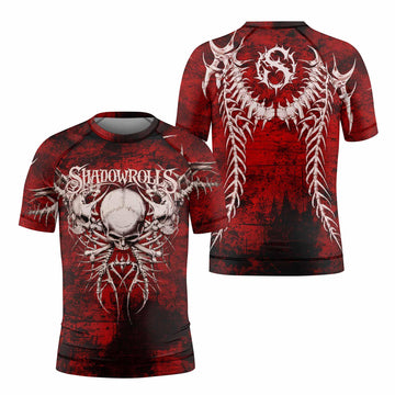 Blood Spine Skull Kids Rash Guard Short Sleeve - front and back view