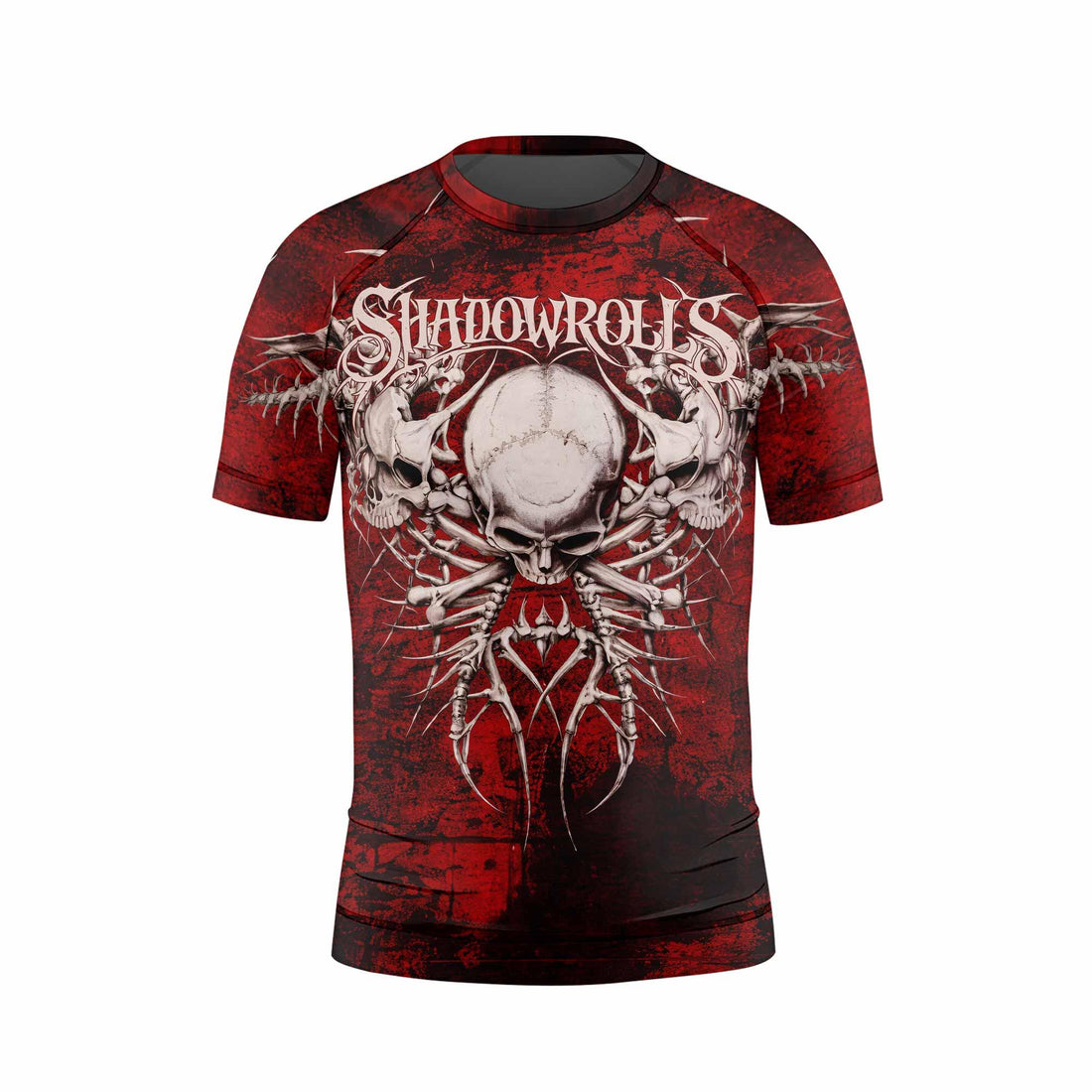 Blood Spine Skull Kids Rash Guard Short Sleeve - front and back view