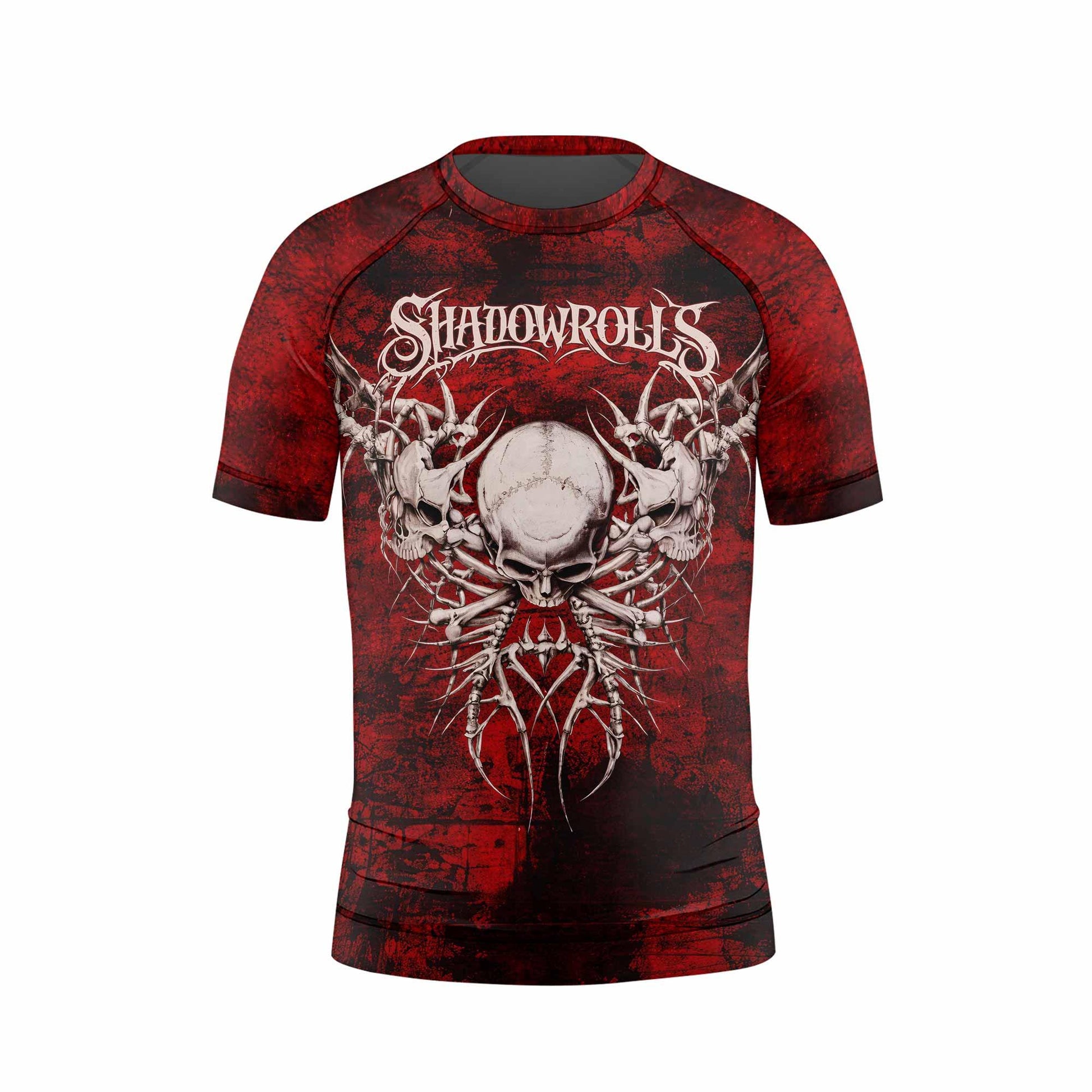 Blood Spine Skull Kids Rash Guard Short Sleeve - back view mockup