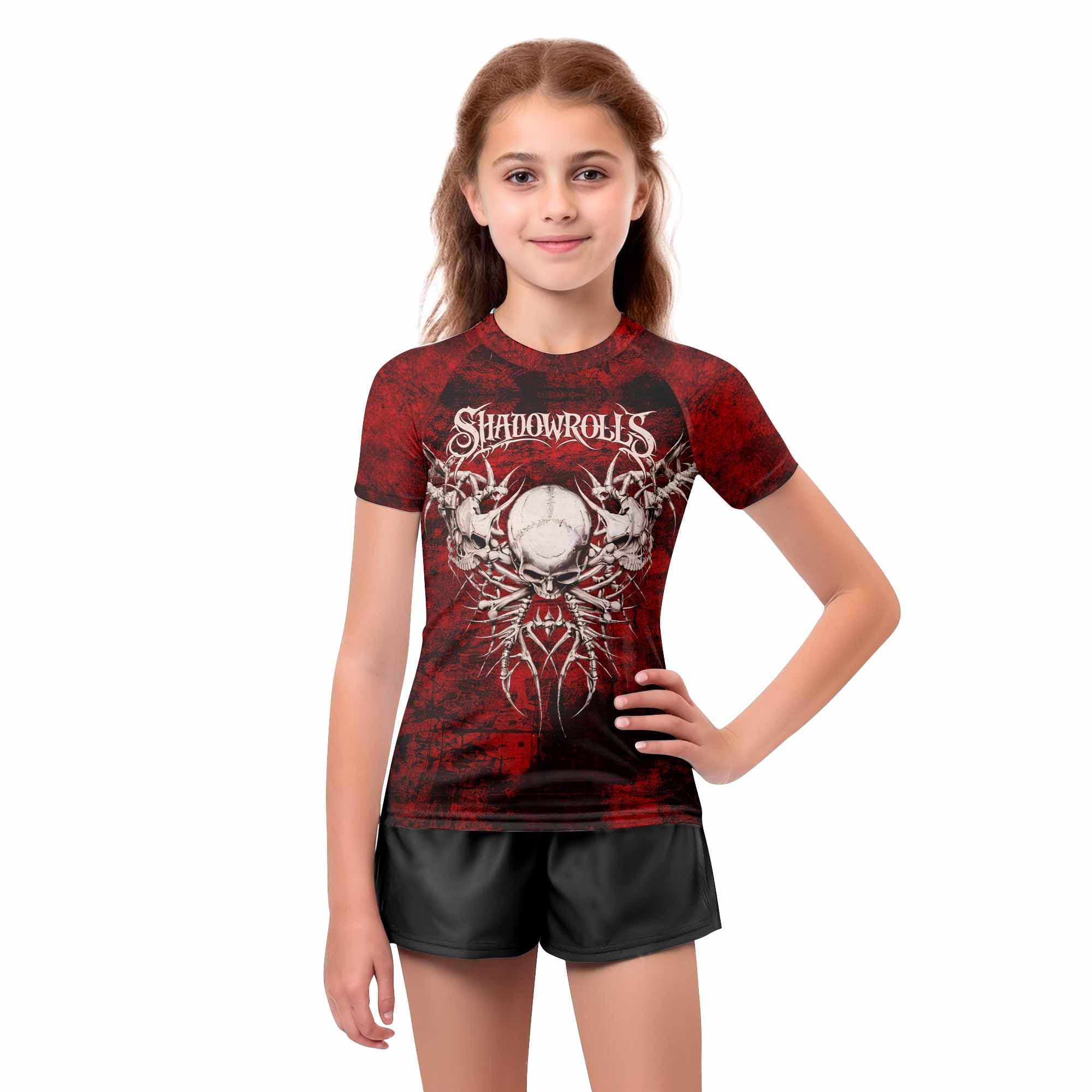Blood Spine Skull Kids Rash Guard Short Sleeve - girl's lifestyle view