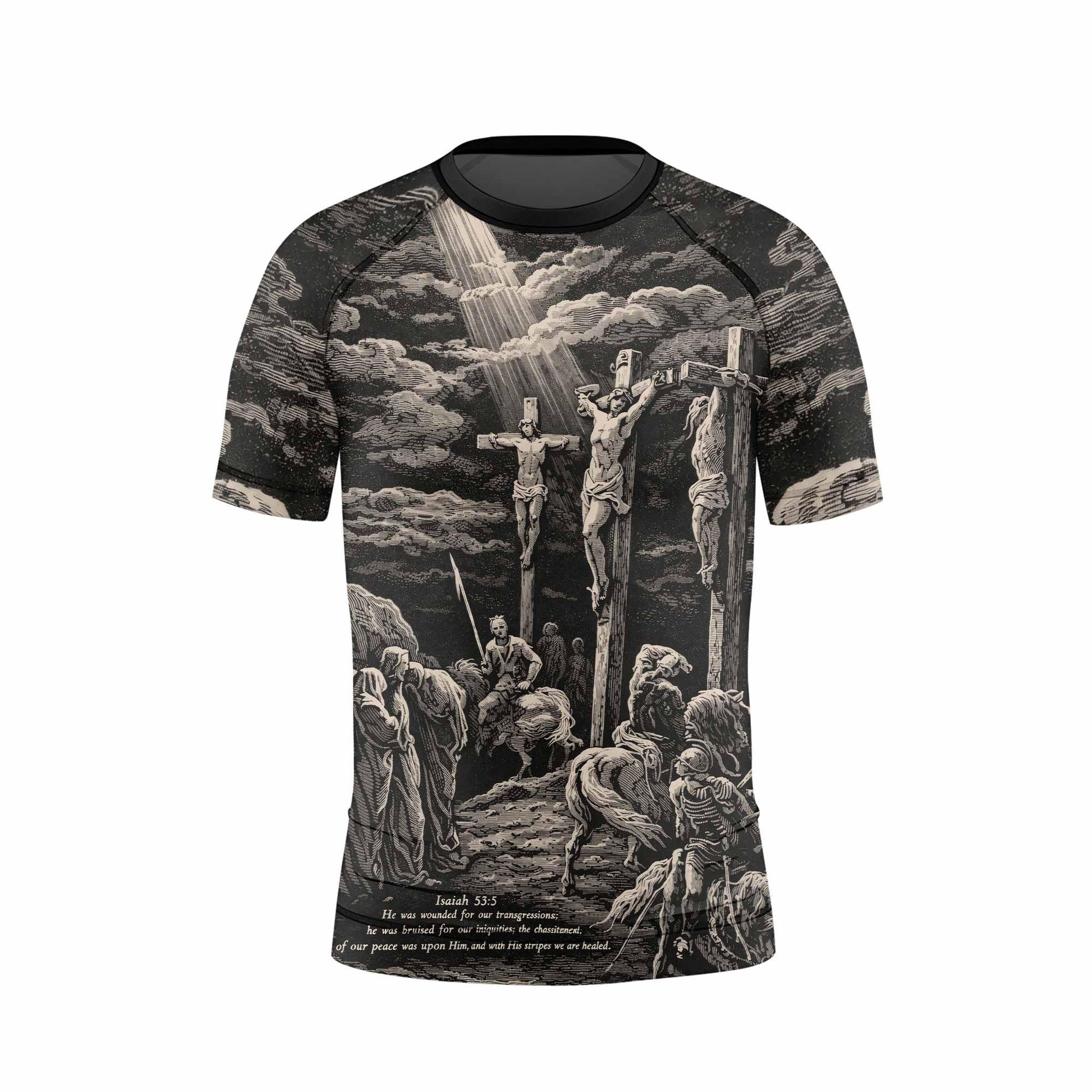 By His Stripes We Are Healed Kids Rash Guard Short Sleeve - front view mockup