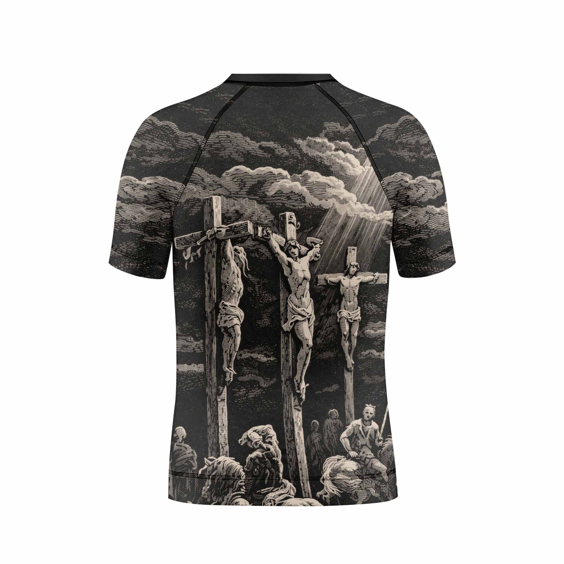 By His Stripes We Are Healed Kids Rash Guard Short Sleeve - boy's lifestyle view