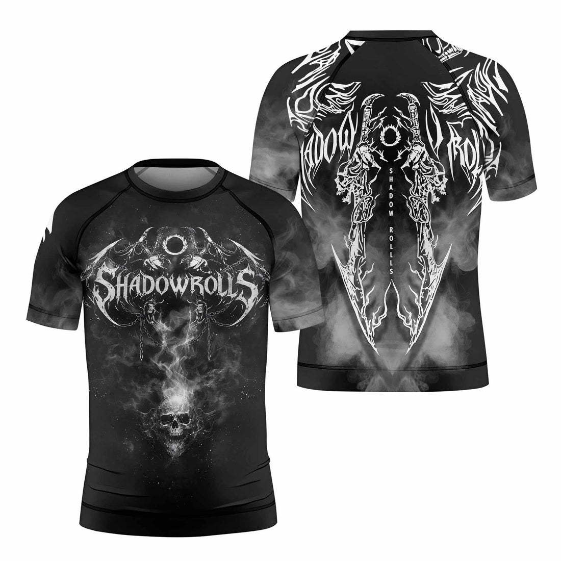 Wraith of the Abyss Kids Rash Guard Short Sleeve - front and back view