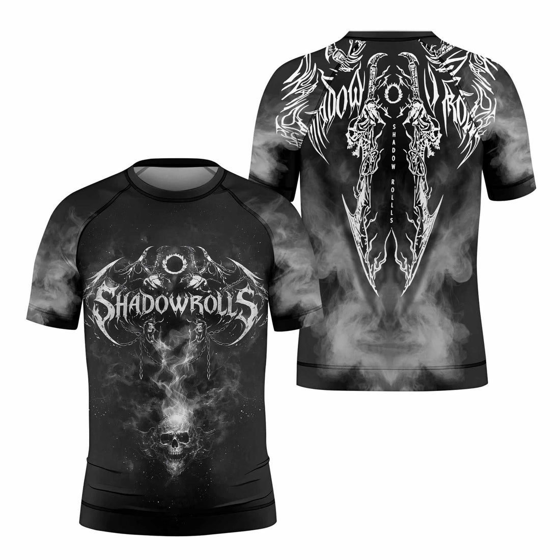 Wraith of the Abyss Kids Rash Guard Short Sleeve - front and back view