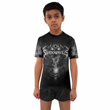 Wraith of the Abyss Kids Rash Guard Short Sleeve - front and back view