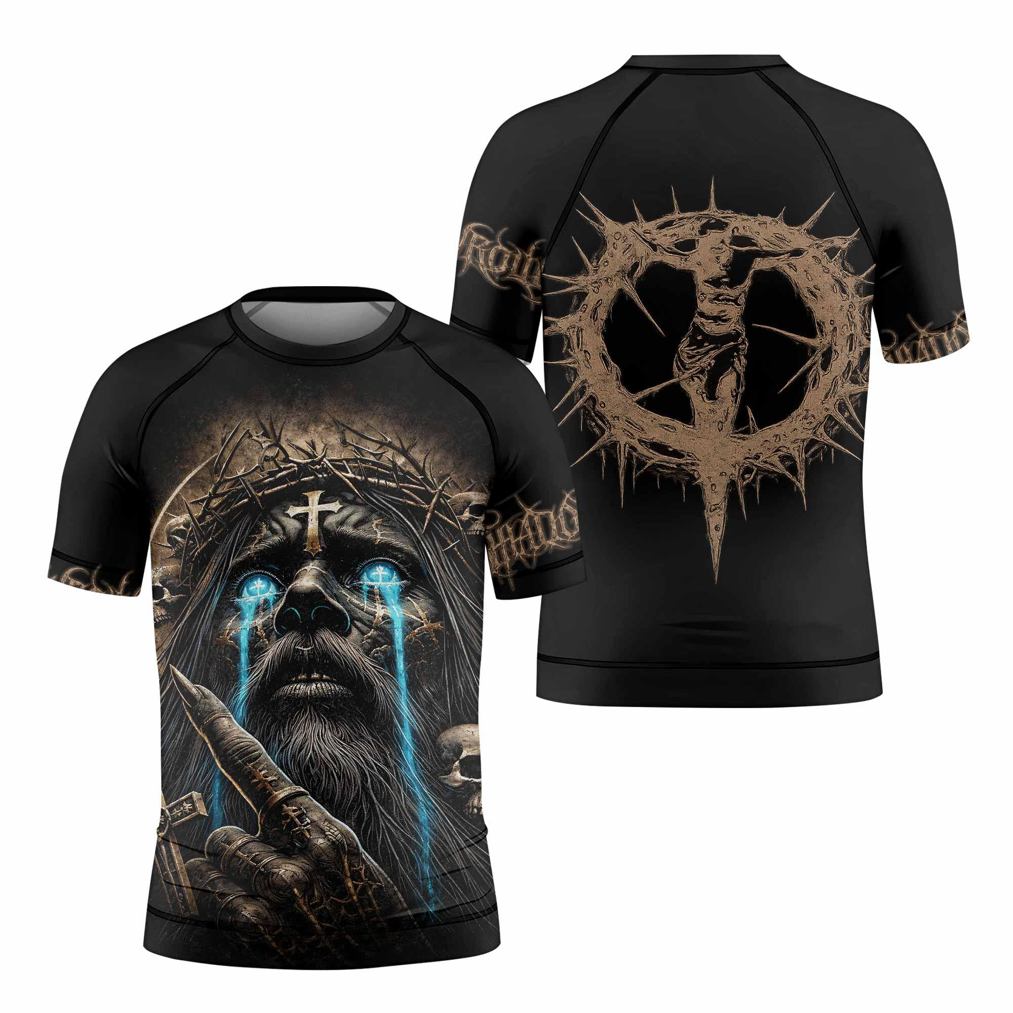 Tears Of Christ Kids Rash Guard Short Sleeve - front and back view