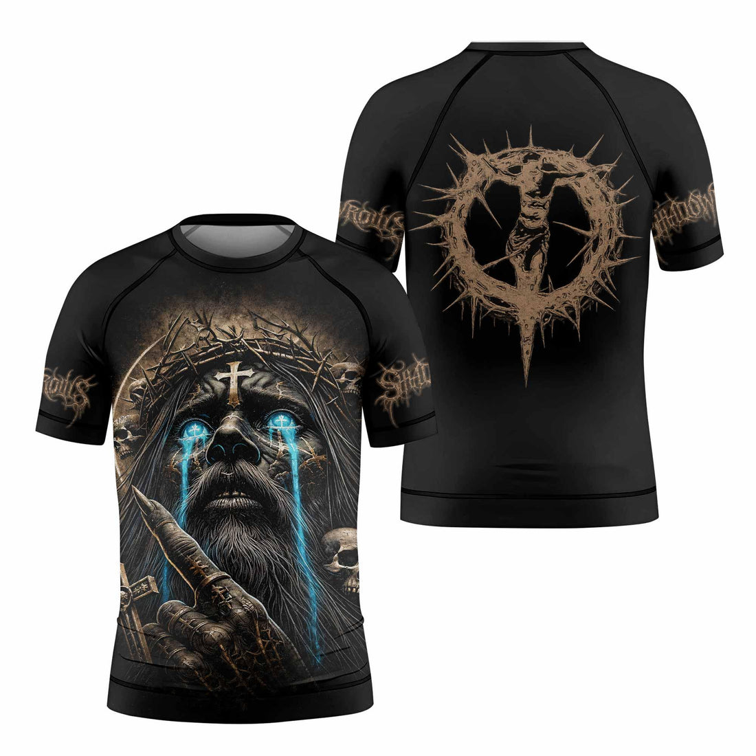 Tears Of Christ Kids Rash Guard Short Sleeve - front and back view