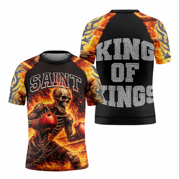 Saint King of Kings Kids Rash Guard Short Sleeve - front and back view
