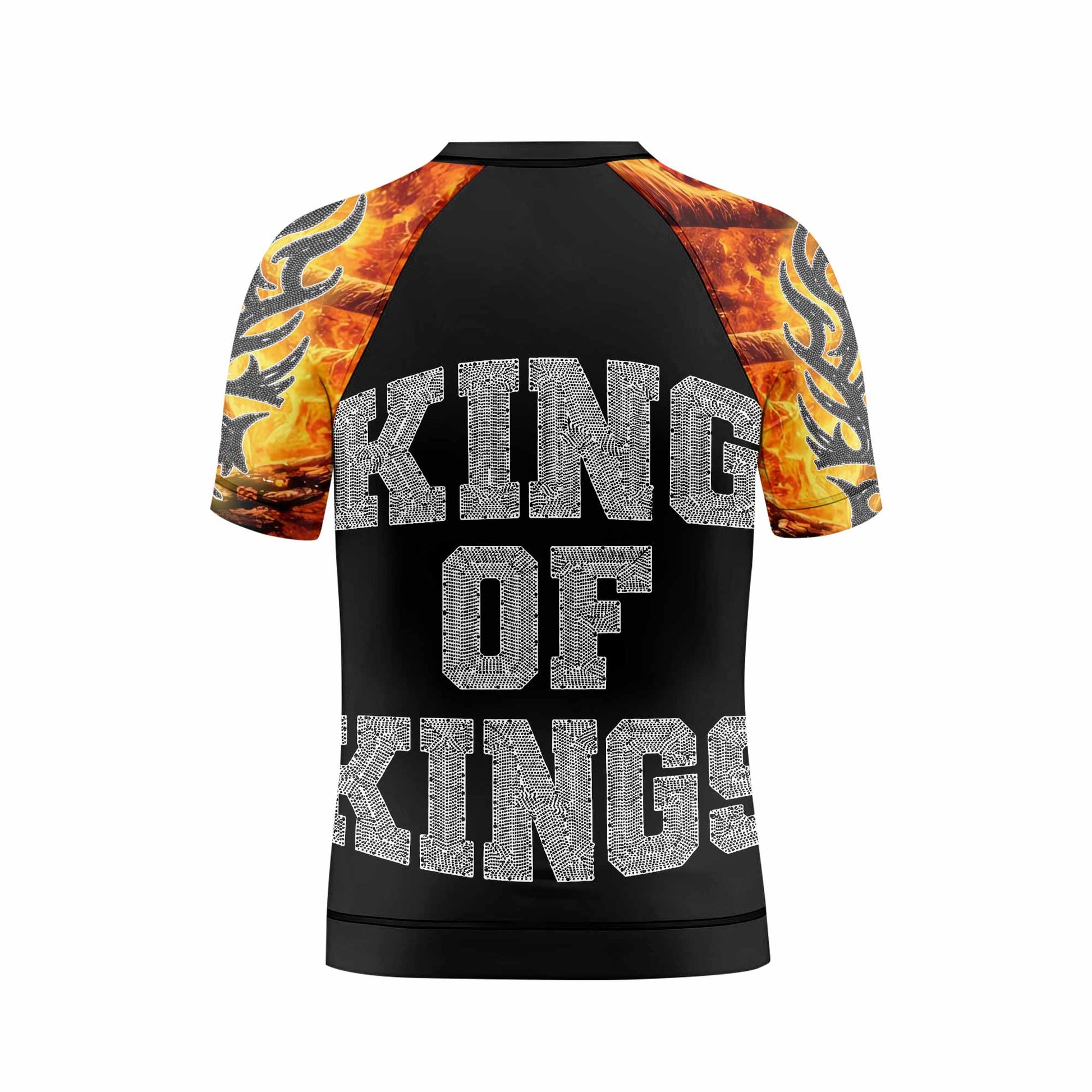 Saint King of Kings Kids Rash Guard Short Sleeve - back view mockup