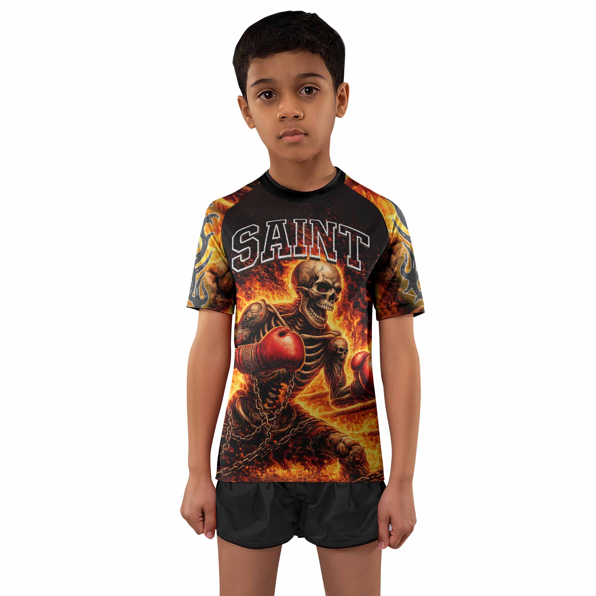 Saint King of Kings Kids Rash Guard Short Sleeve - boy's lifestyle view