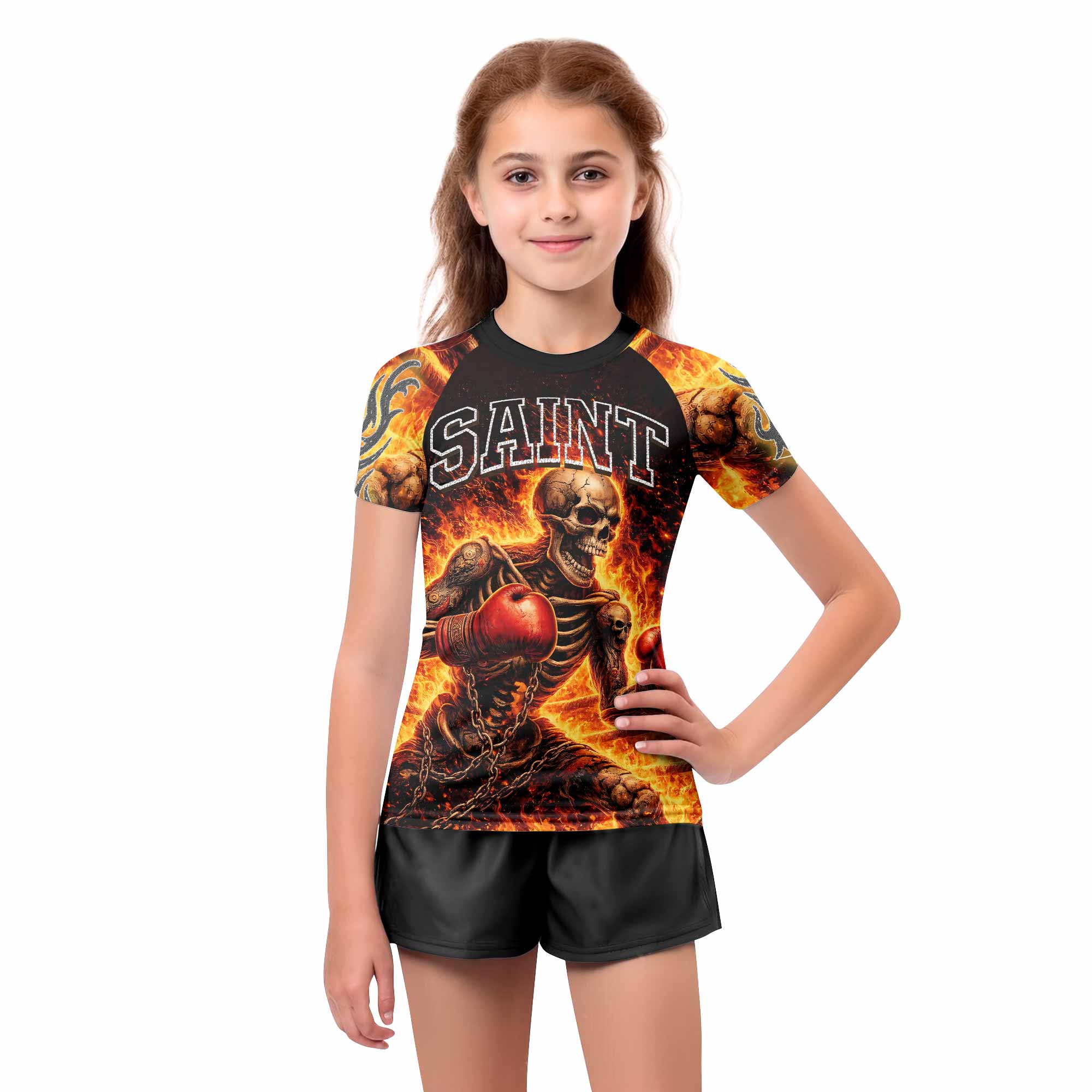 Saint King of Kings Kids Rash Guard Short Sleeve - girl's lifestyle view