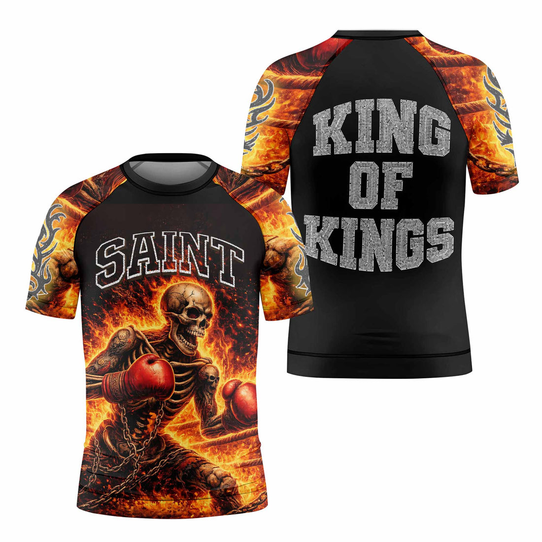 Saint King of Kings Kids Rash Guard Short Sleeve - front and back view