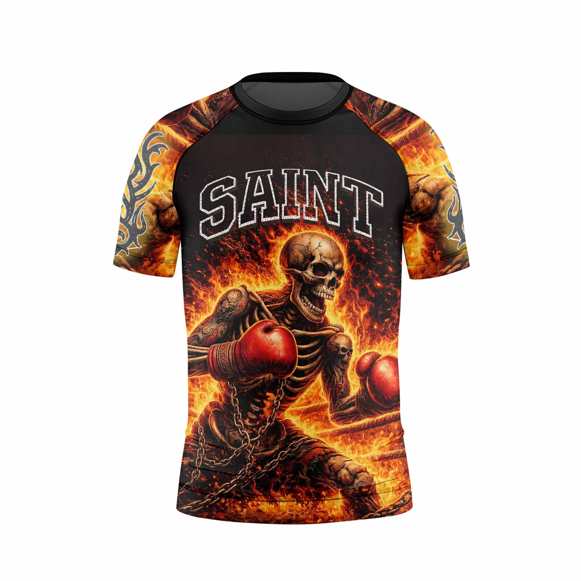 Saint King of Kings Kids Rash Guard Short Sleeve - back view mockup