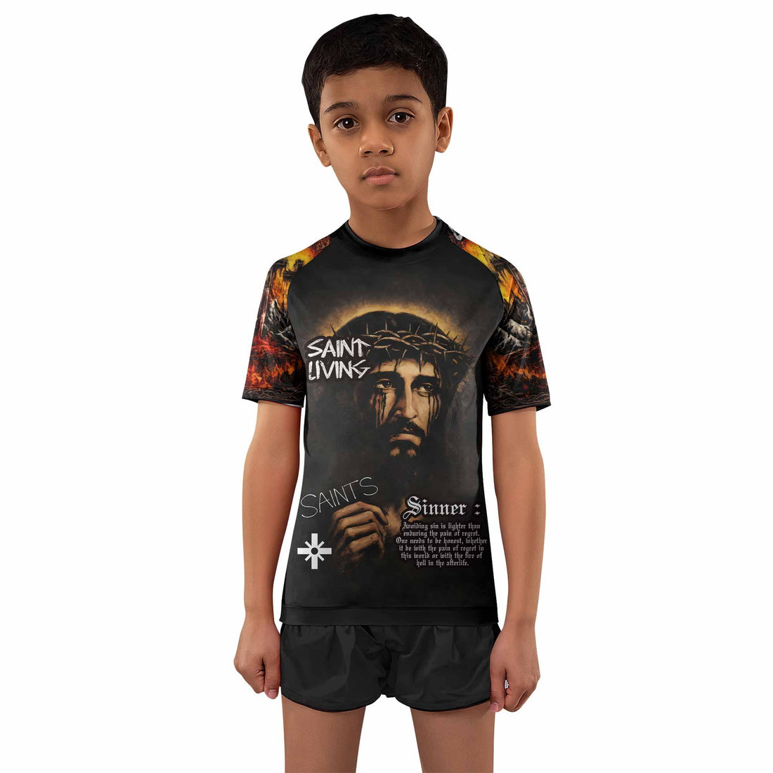 Saint Living Kids Rash Guard Short Sleeve - front and back view