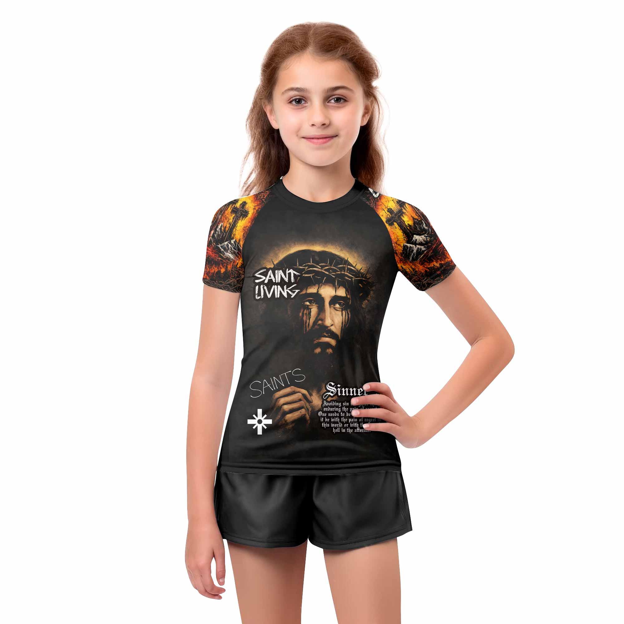 Saint Living Kids Rash Guard Short Sleeve - girl's lifestyle view