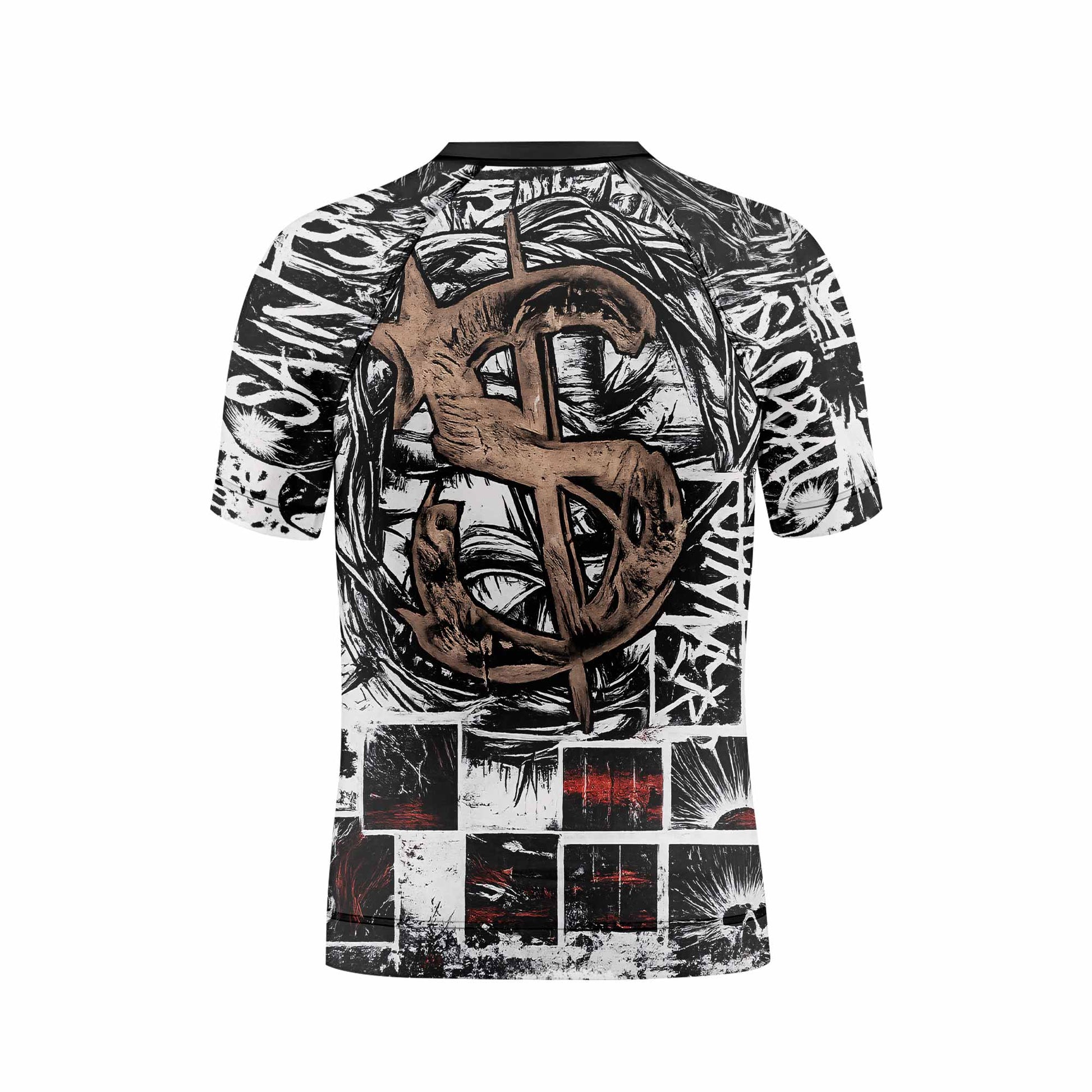 Man of Sorrows Kids Rash Guard Short Sleeve - back view mockup