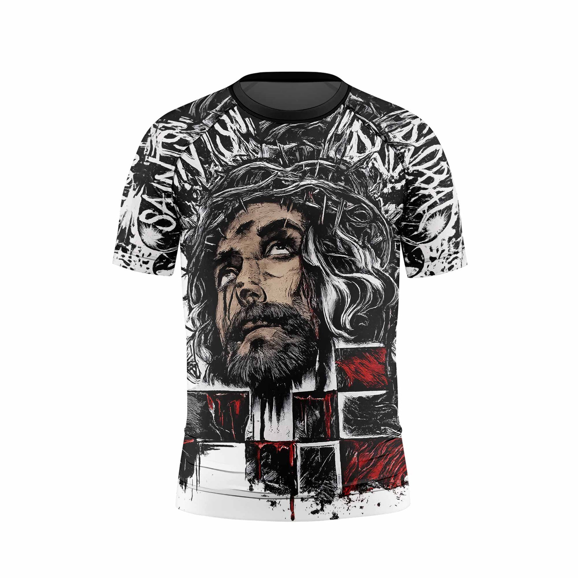 Man of Sorrows Kids Rash Guard Short Sleeve - back view mockup
