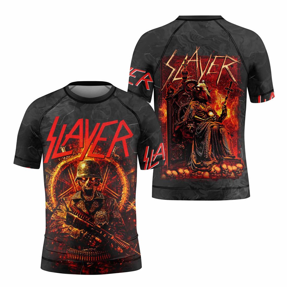 Slayer Goat Skull Kids Rash Guard Short Sleeve - front and back view